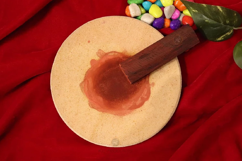 Kc Products Natural Handmade Chandan Rubbing Stone chakla Pata with Red Sandalwood Stick - Image 2