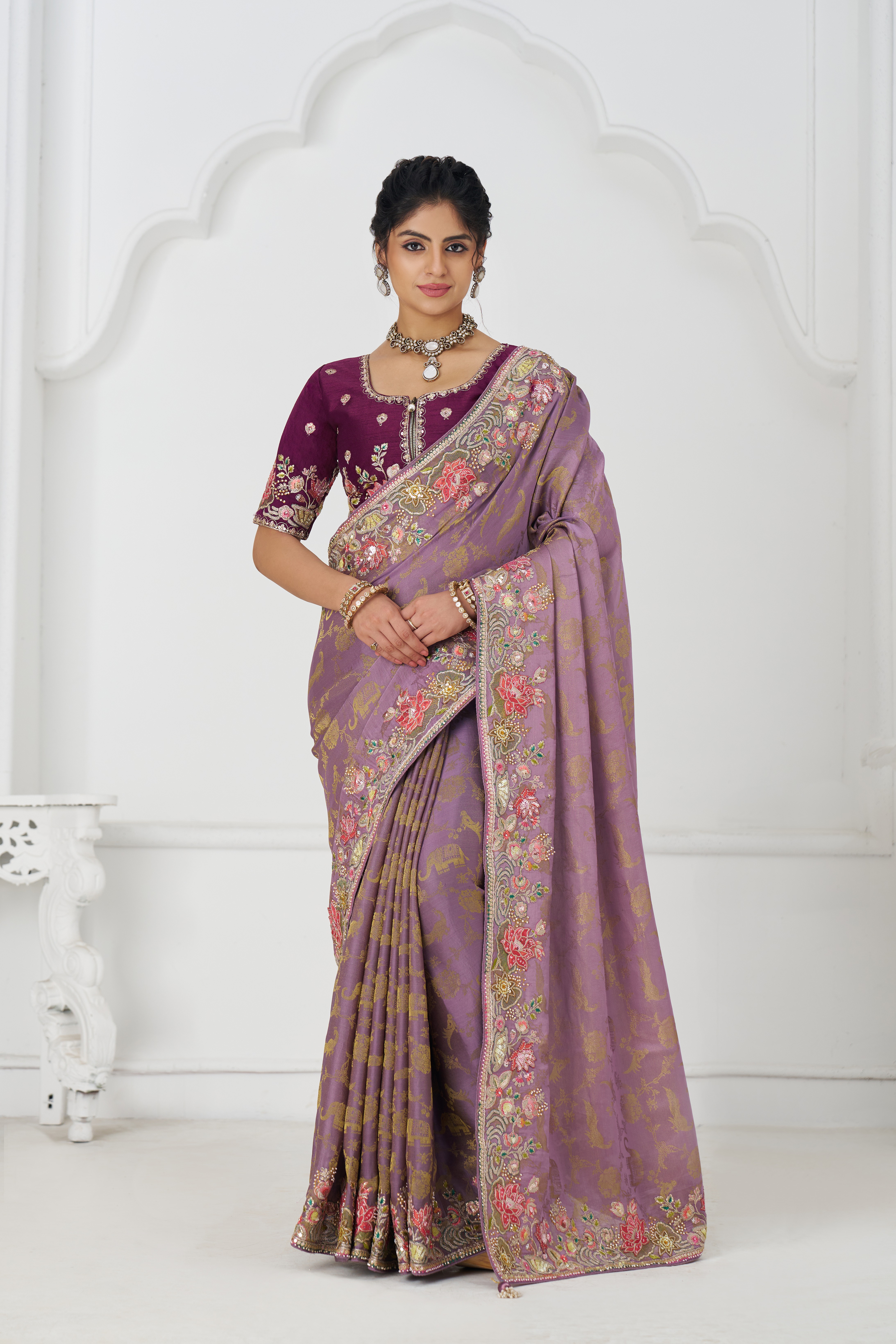 Kesar Fab BloomAura Mauve Silk Saree - Image 2