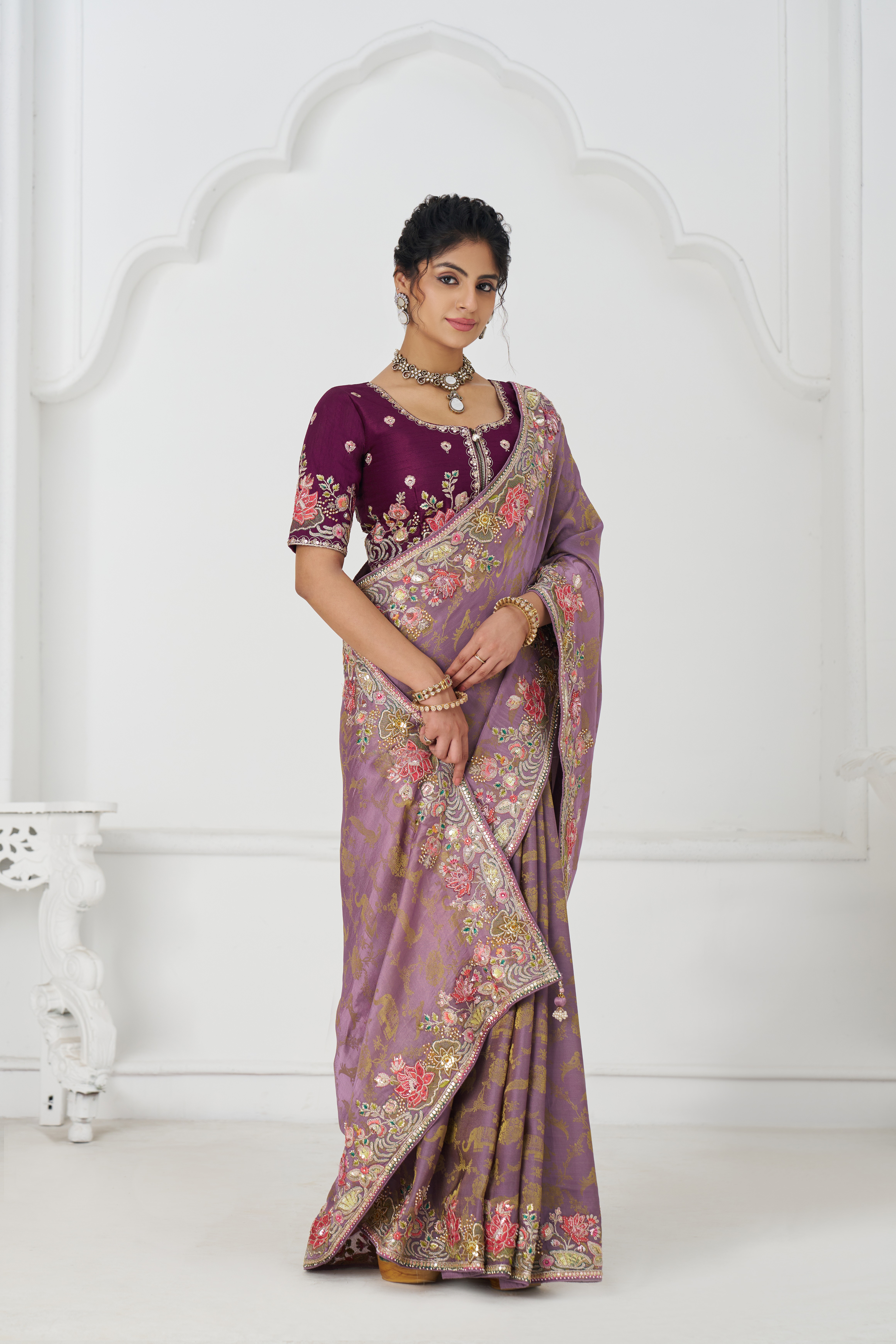 Kesar Fab BloomAura Mauve Silk Saree - Image 3