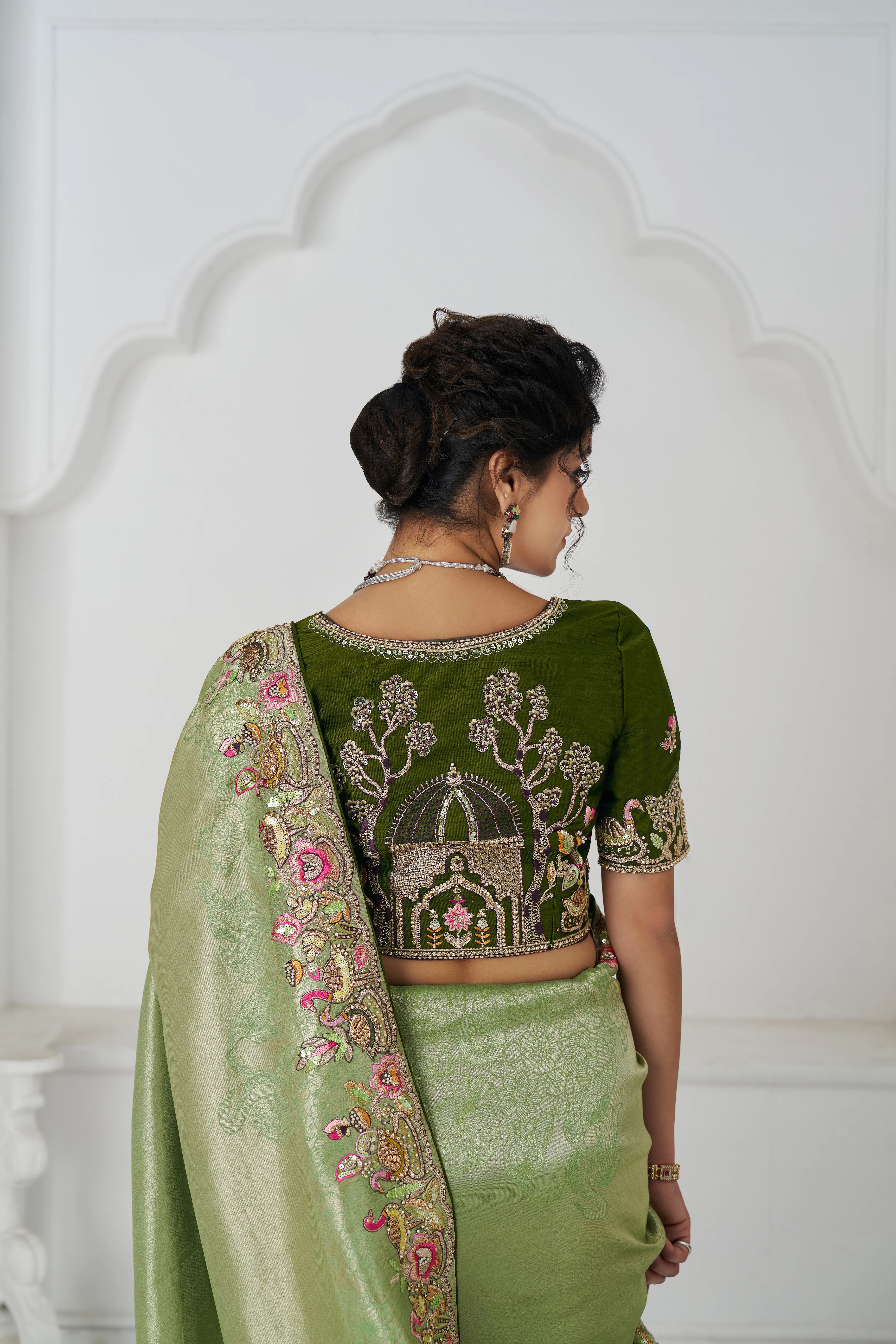 Kesar Fab Elegance Mehendi Embroidered Dola Silk Saree - Image 7