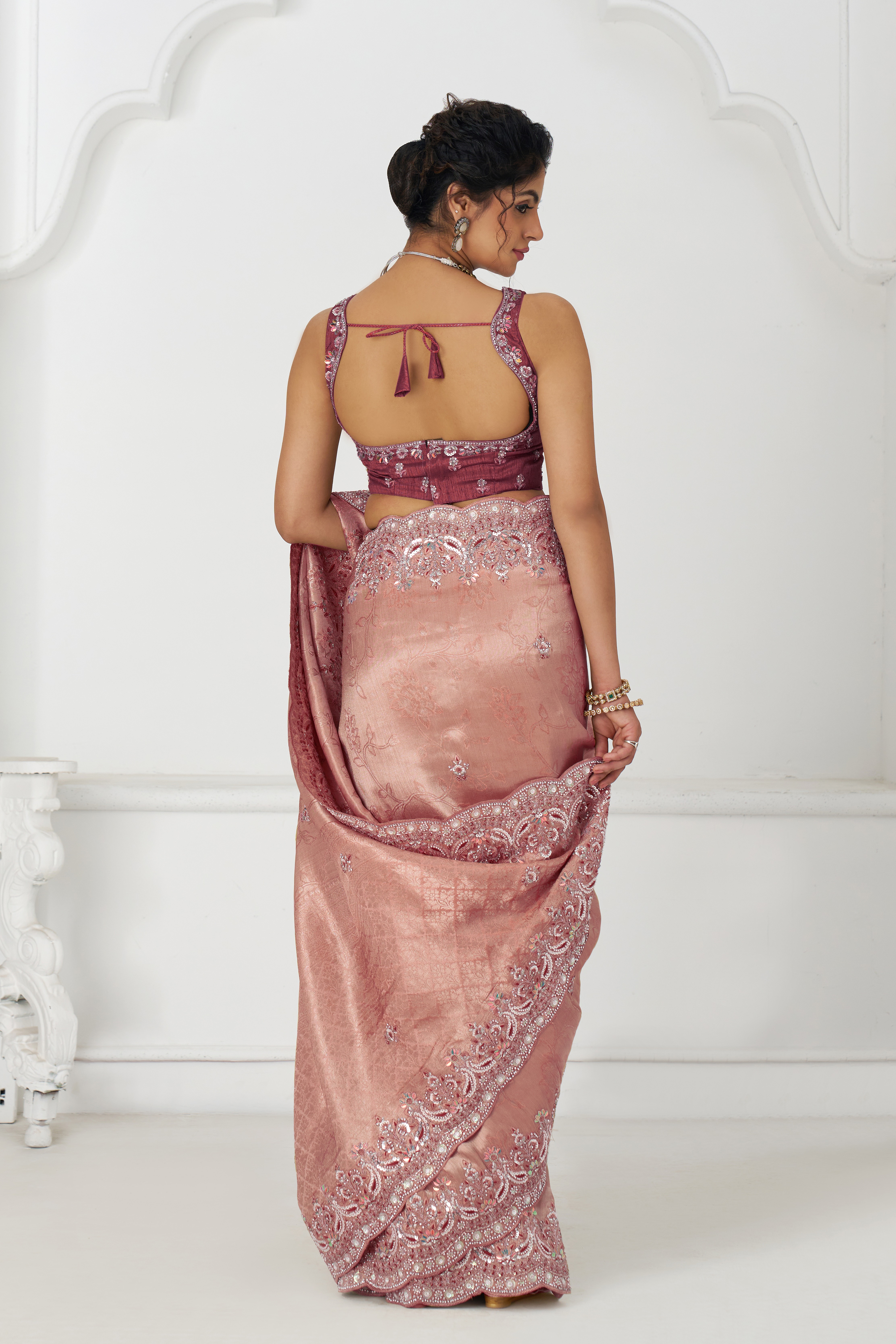 Kesar Fab Elegance Pink Dola Silk Saree Kesar Fab Elegance Pink Dola Silk Saree-Design No.-KF-101-PINK