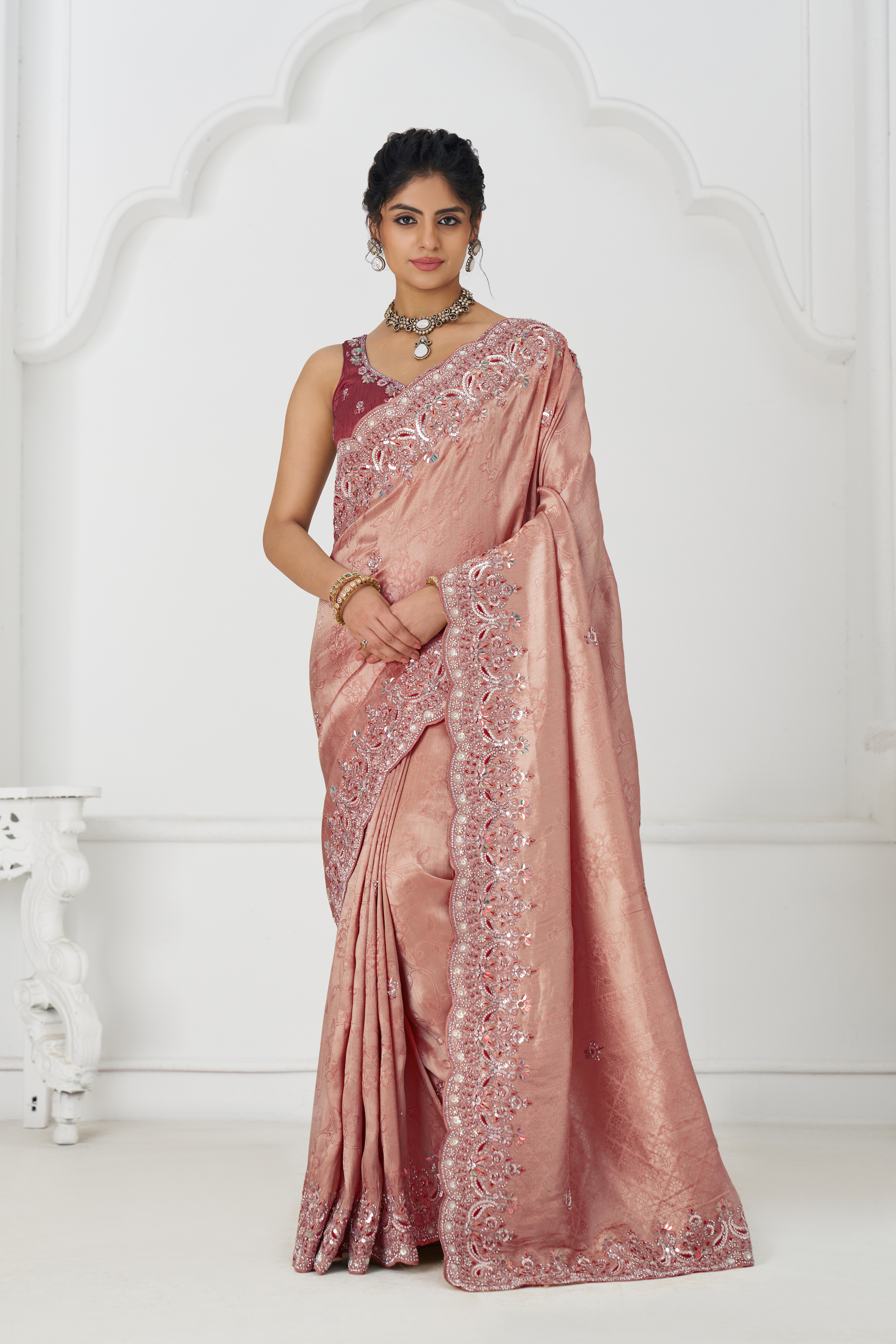 Kesar Fab Elegance Pink Dola Silk Saree - Image 2