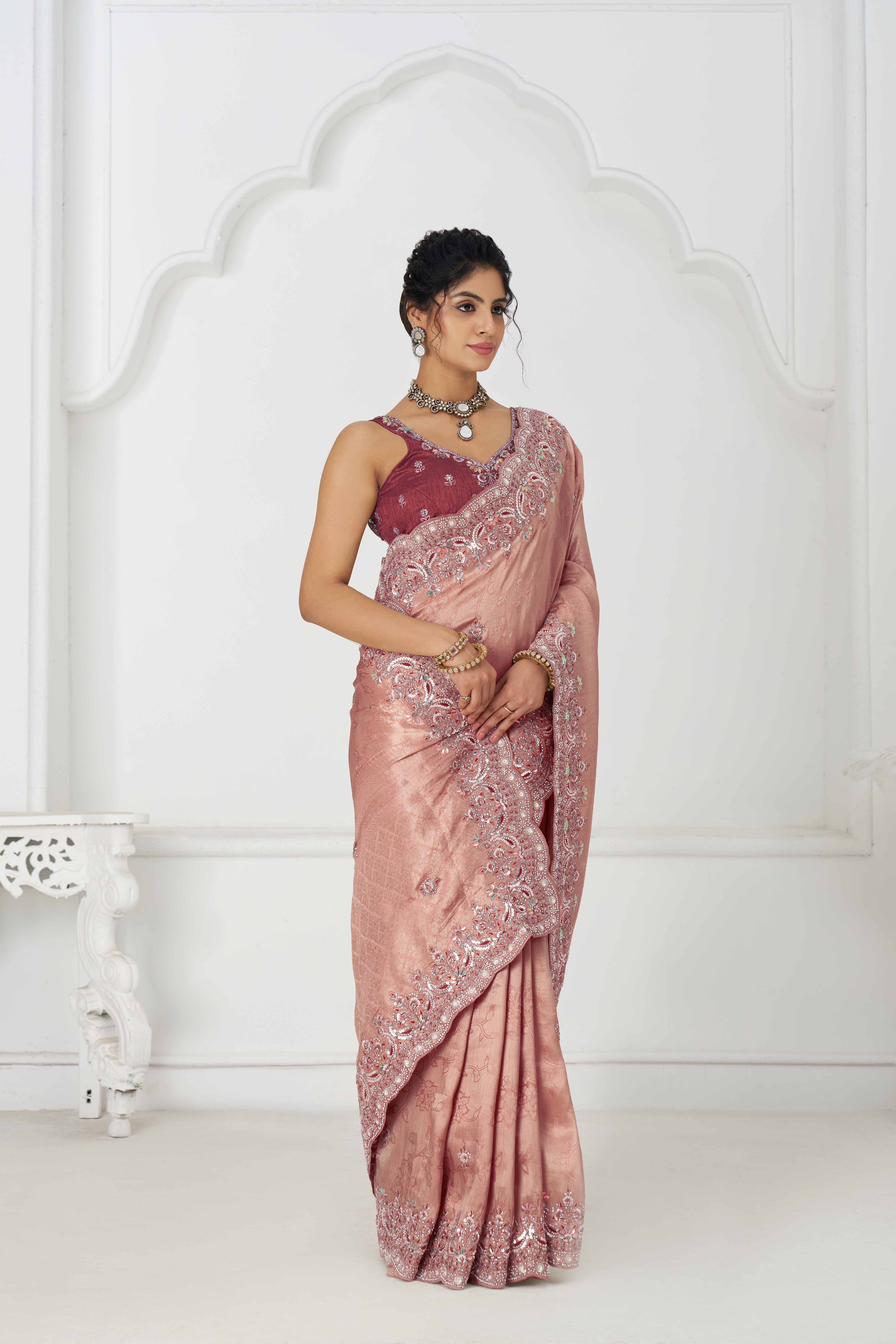 Kesar Fab Elegance Pink Dola Silk Saree - Image 3