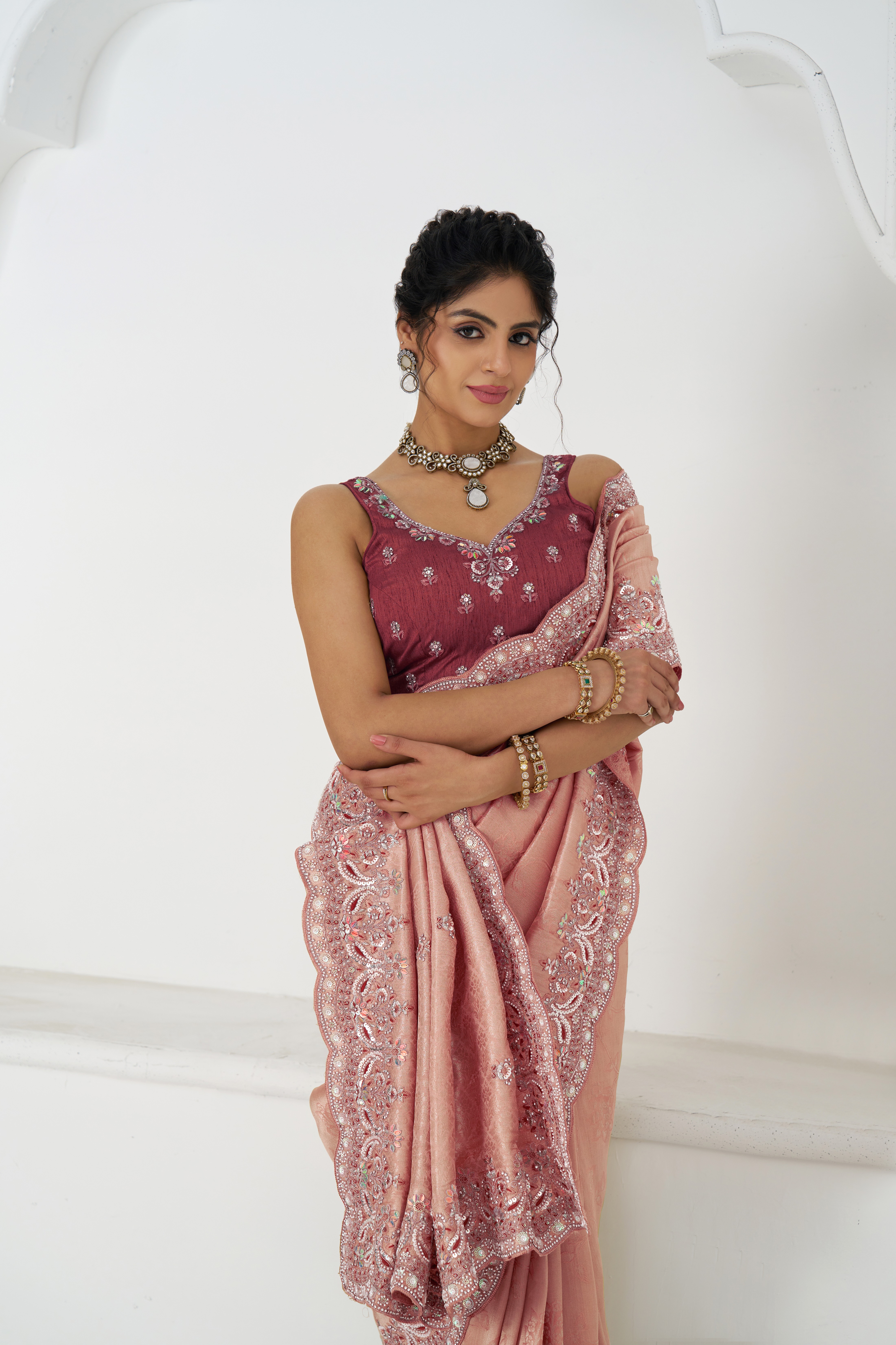Kesar Fab Elegance Pink Dola Silk Saree - Image 4