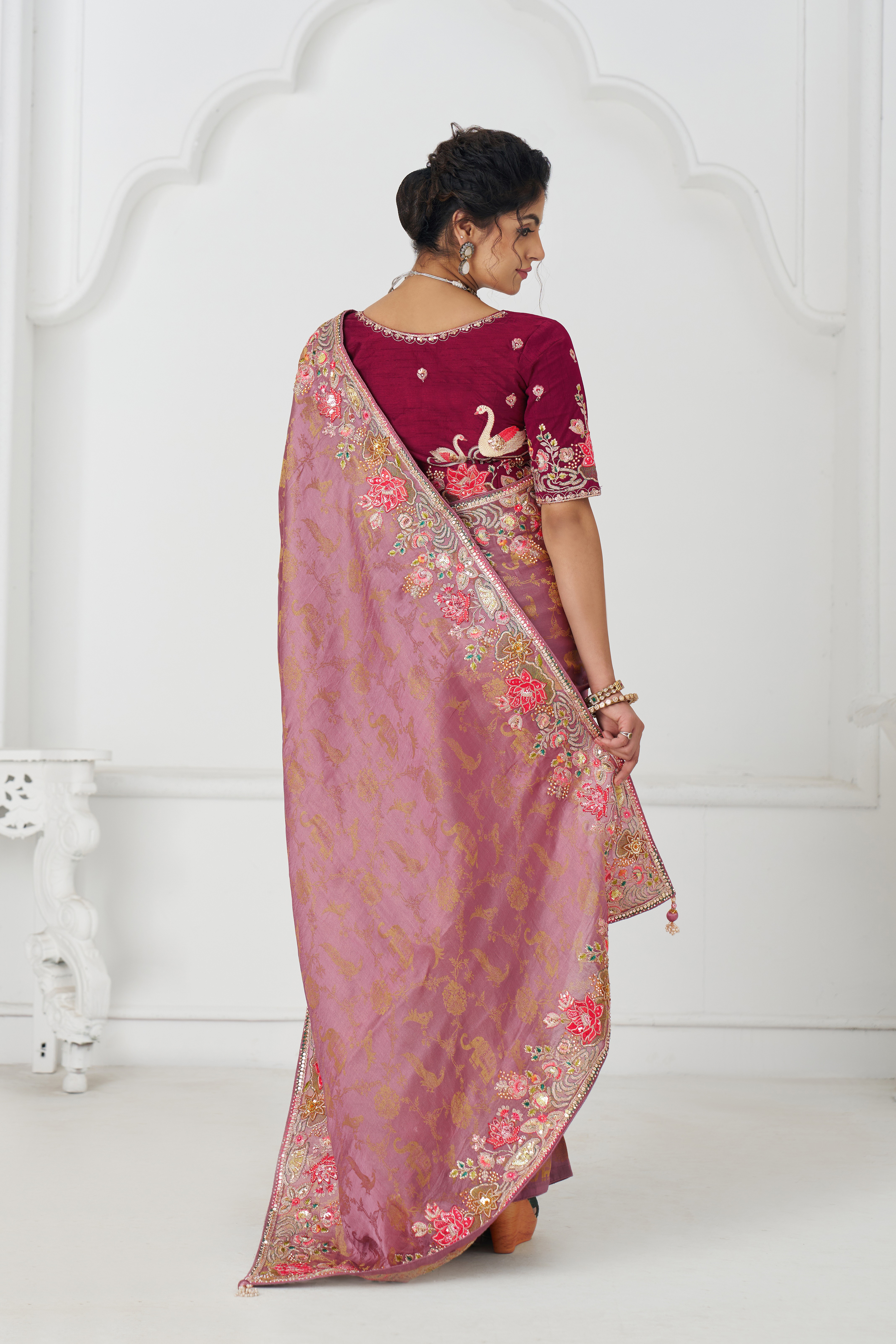 Kesar Fab Elegance Pink – Dola Viscose Silk Saree with Multicolor Floral Embroidery Kesar Fab Elegance Pink – Dola Viscose Silk Saree with Multicolor Floral Embroidery-Design No.-KF-112-Pink