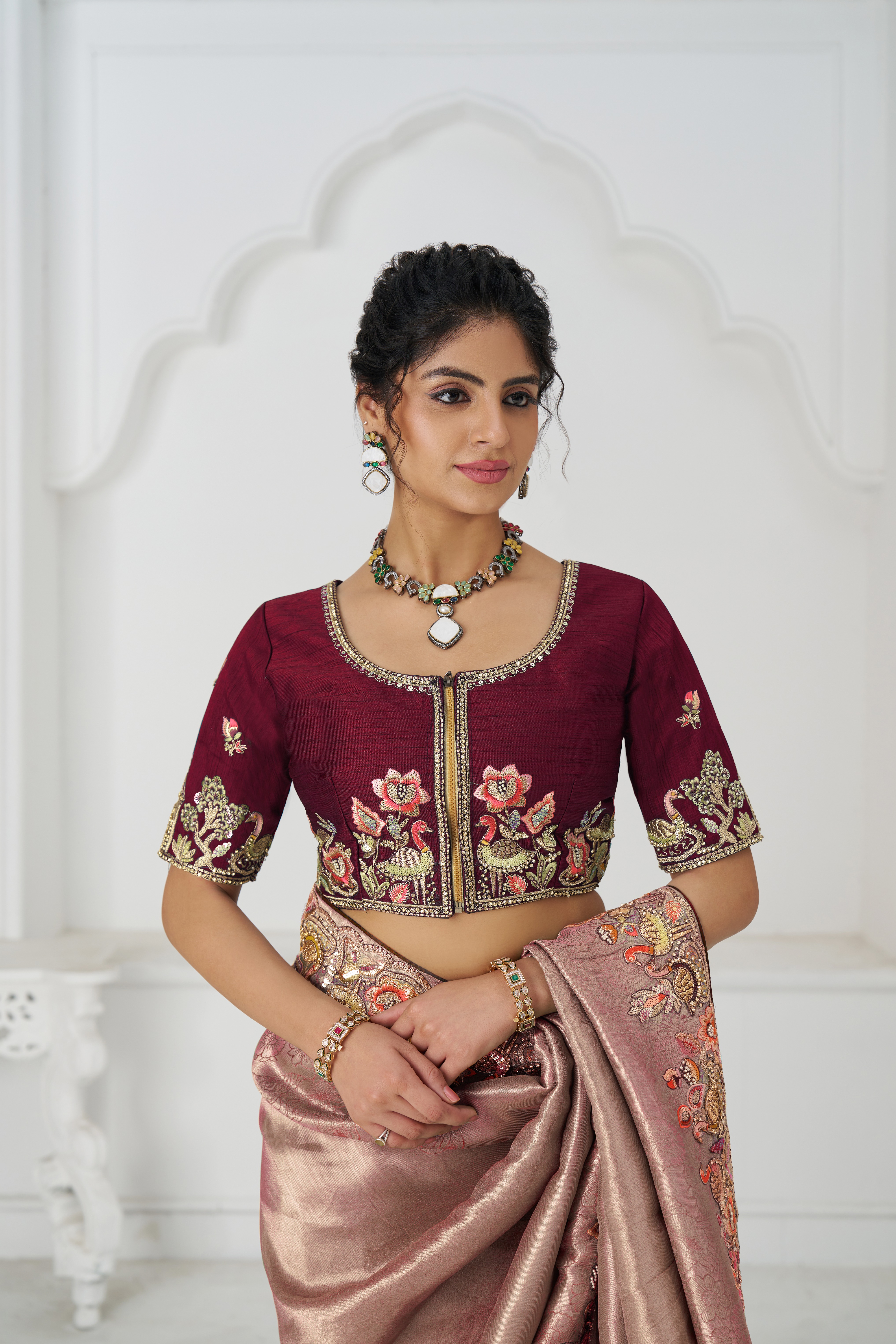 Kesar Fab Elegance Pink - Embroidered Dola Silk Saree Kesar Fab Elegance Pink - Embroidered Dola Silk Saree-Design No.-KF-111-PINK