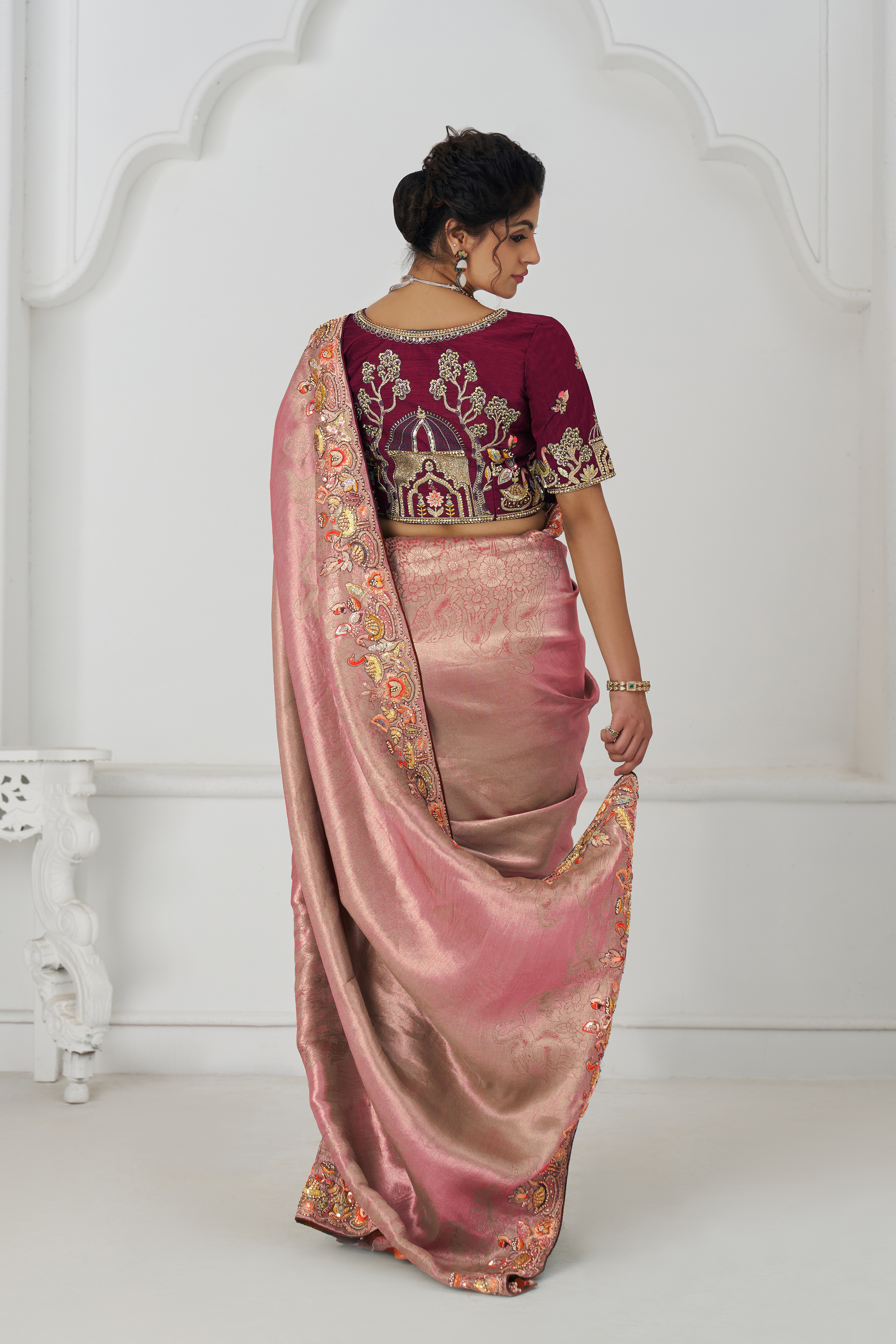 Kesar Fab Elegance Pink - Embroidered Dola Silk Saree - Image 2