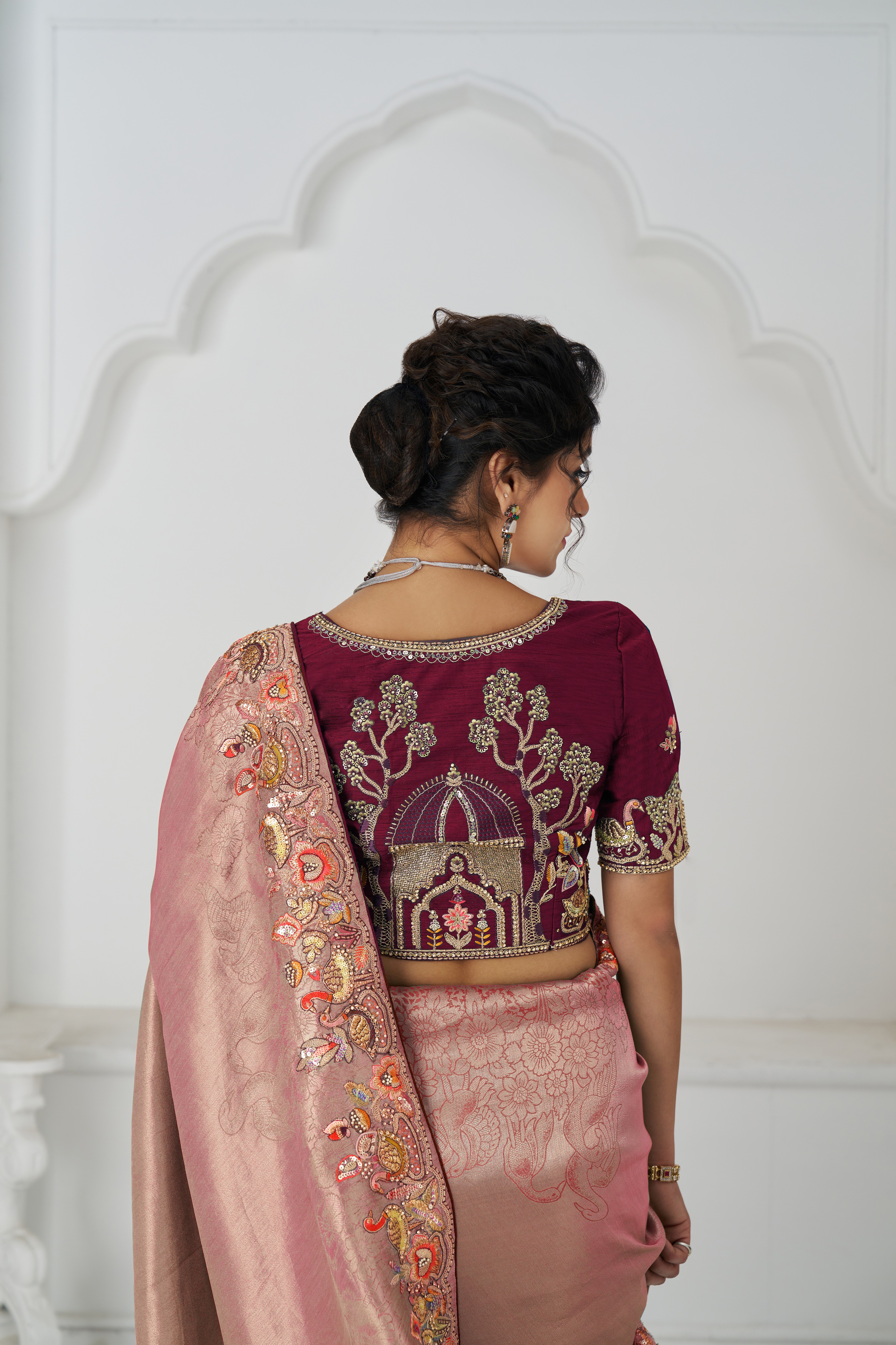 Kesar Fab Elegance Pink - Embroidered Dola Silk Saree - Image 3