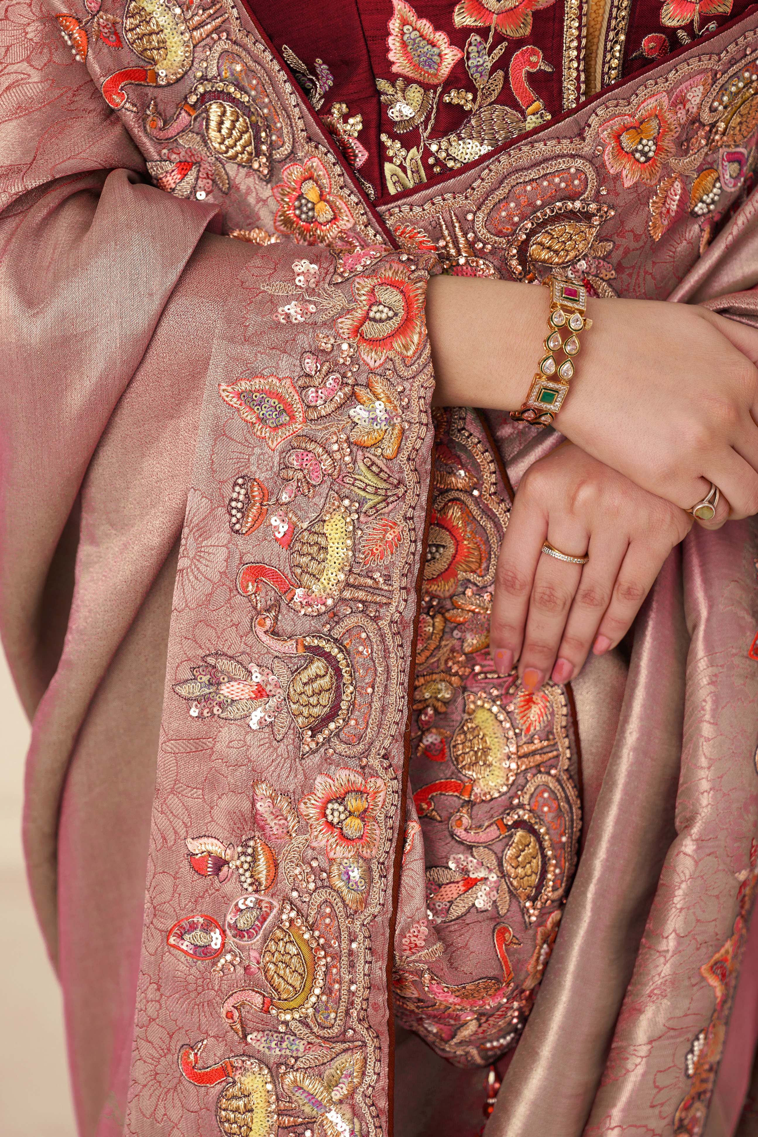 Kesar Fab Elegance Pink - Embroidered Dola Silk Saree - Image 8