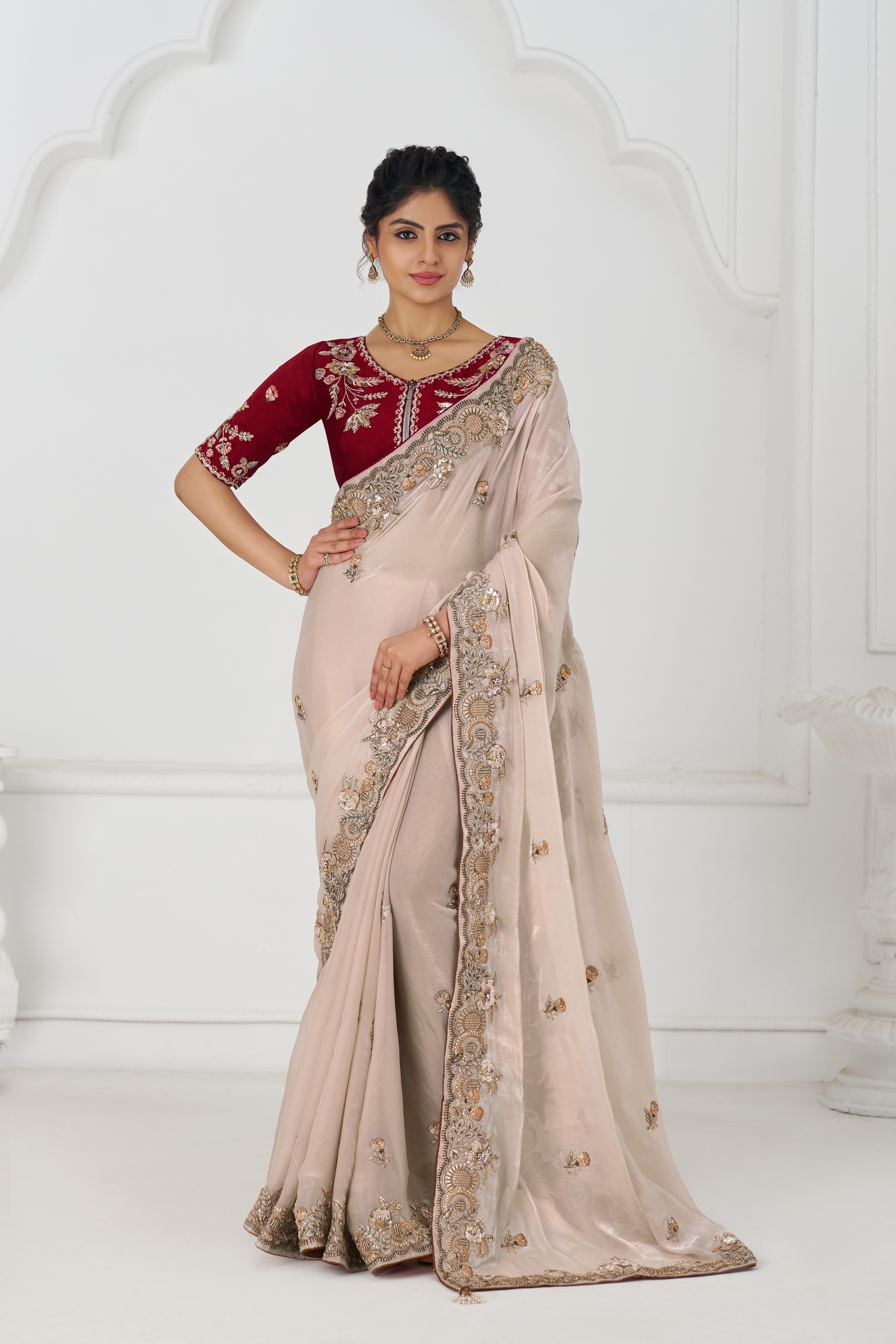 Kesar Fab Eleganza Chiku Fendi Silk Saree Kesar Fab Eleganza Chiku Fendi Silk Saree-Design No.-KF-113-CHIKU