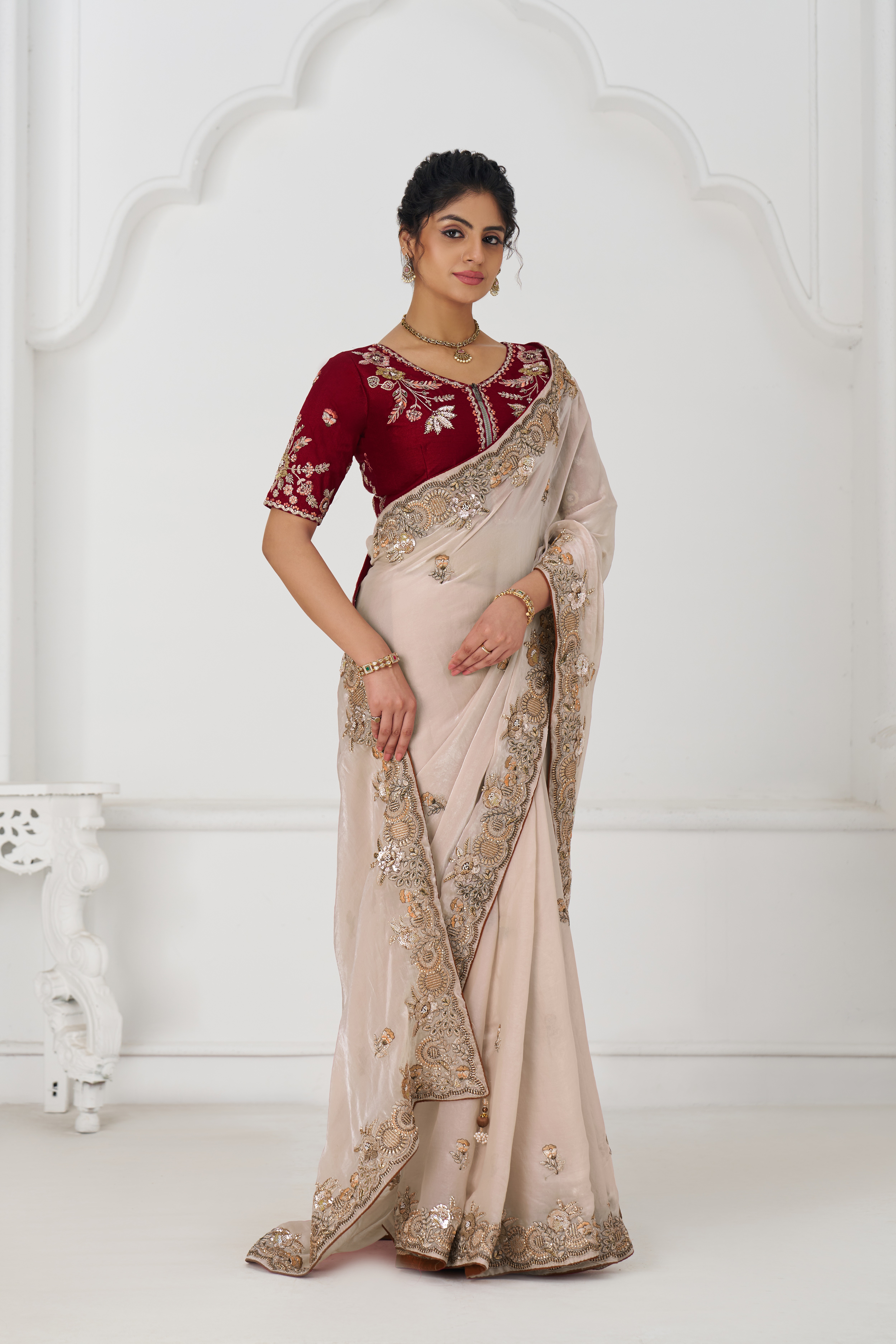 Kesar Fab Eleganza Chiku Fendi Silk Saree - Image 2