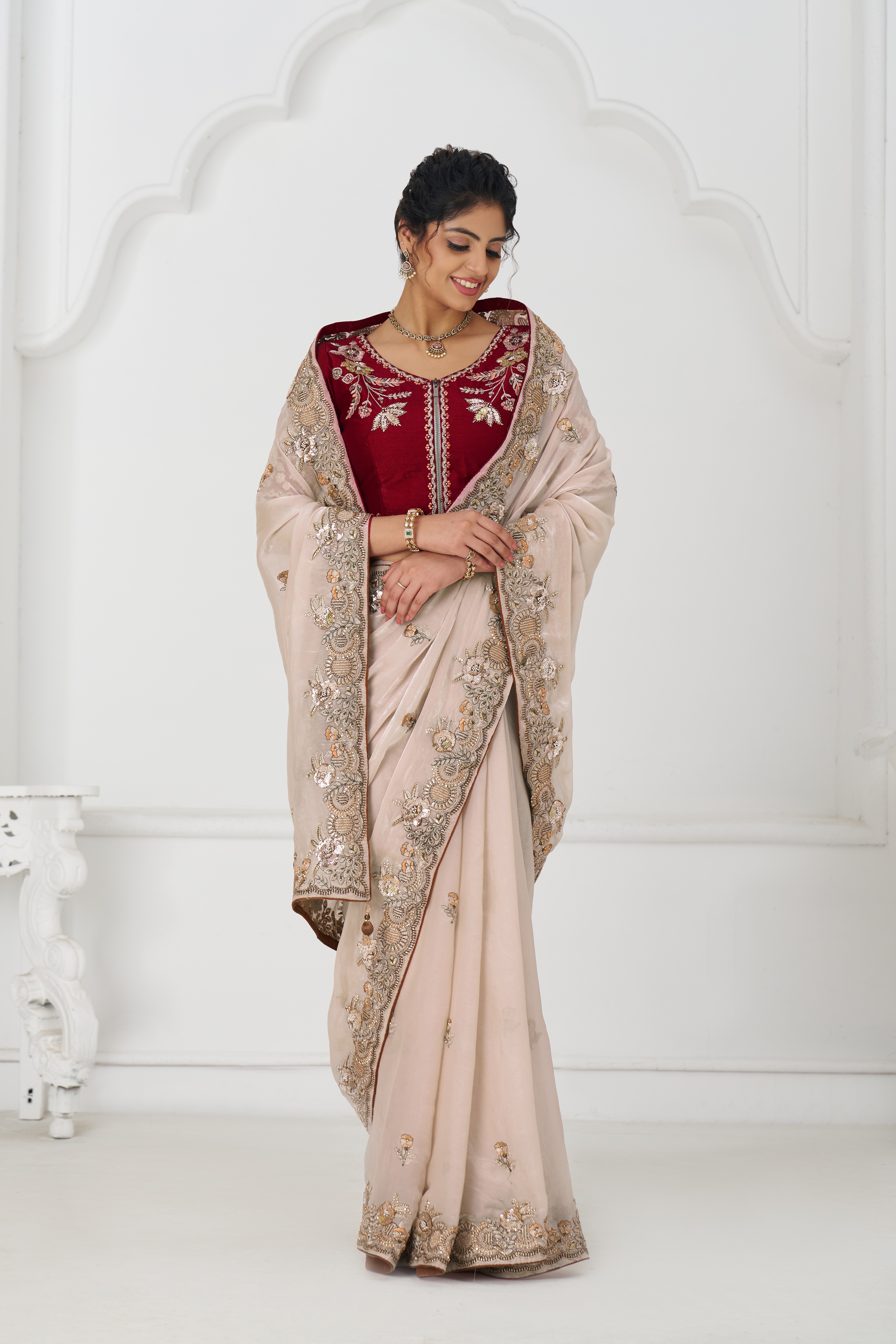 Kesar Fab Eleganza Chiku Fendi Silk Saree - Image 3