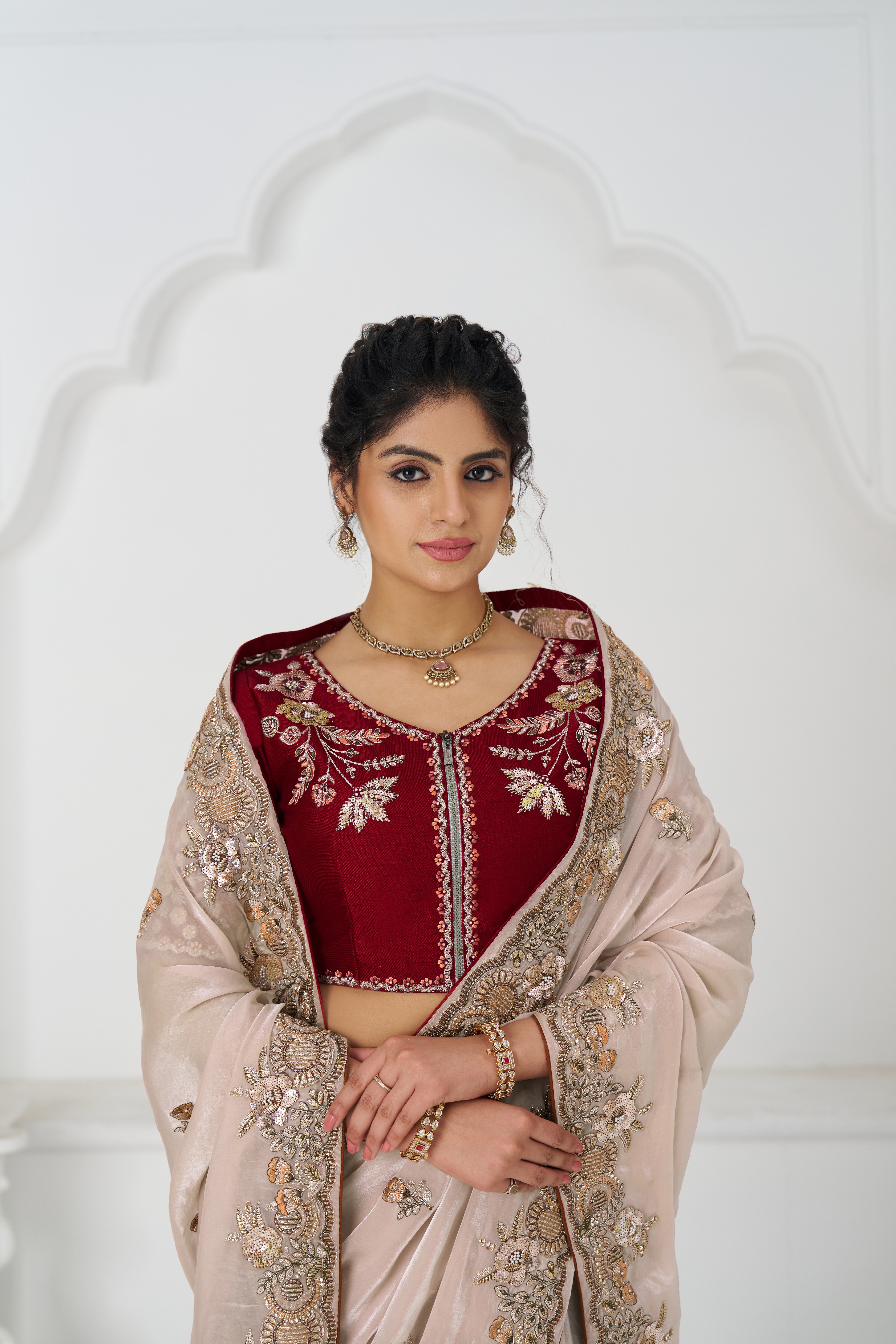 Kesar Fab Eleganza Chiku Fendi Silk Saree - Image 4
