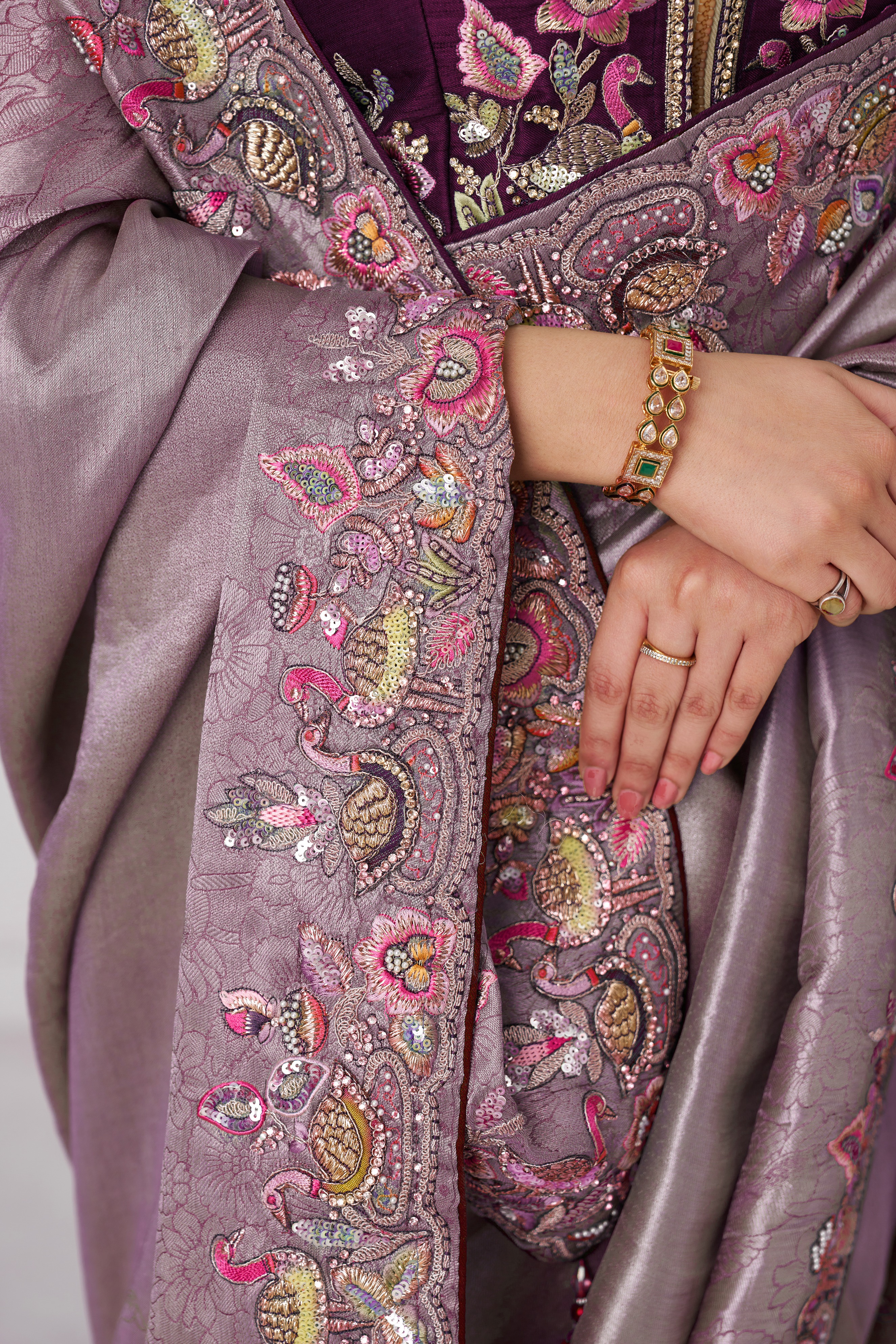 Kesar Fab Enchanté Mauve - Dola Viscose Silk Embroidered Saree Kesar Fab Enchanté Mauve - Dola Viscose Silk Embroidered Saree-Design No.-KF-111-MAUVE
