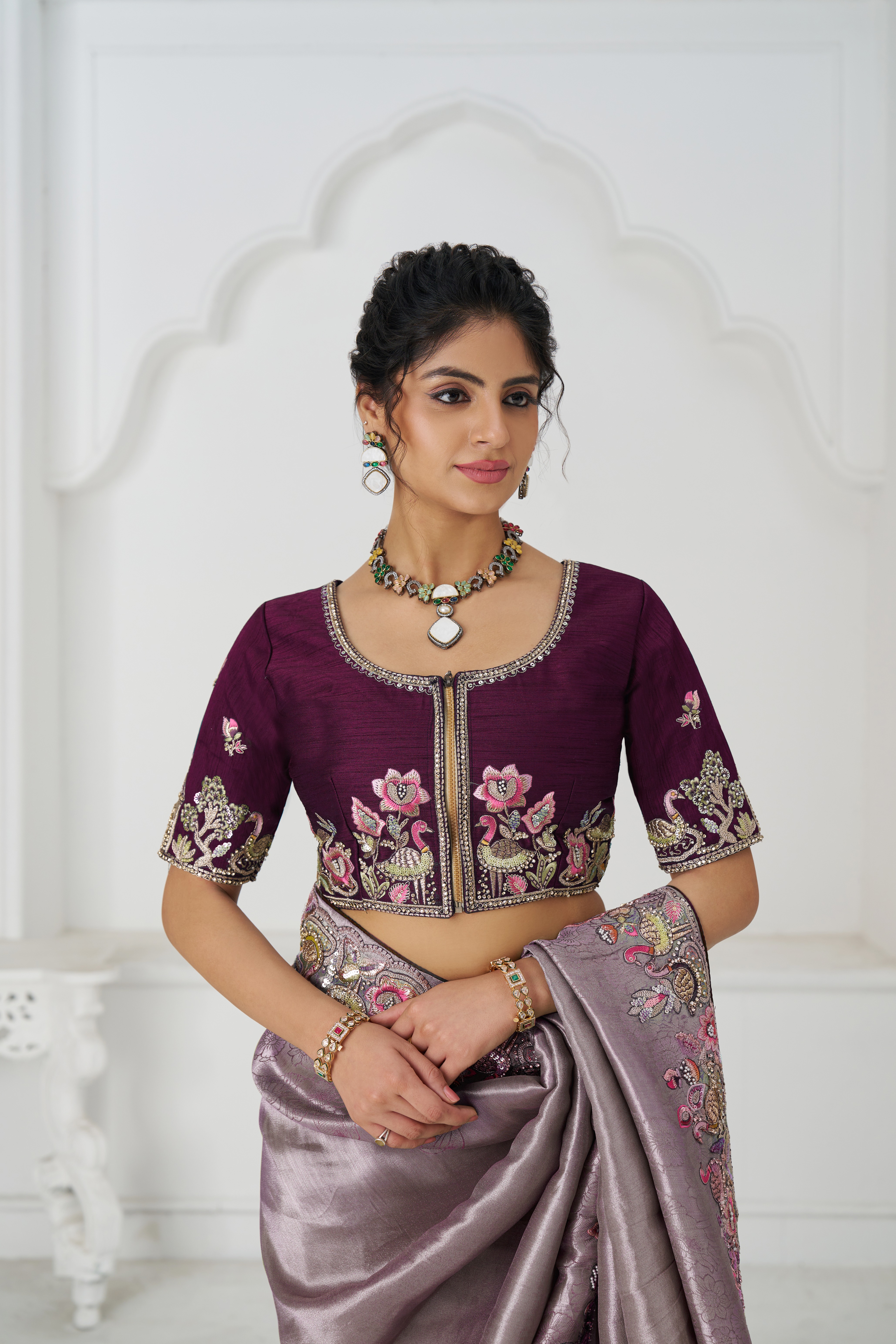 Kesar Fab Enchanté Mauve - Dola Viscose Silk Embroidered Saree - Image 2
