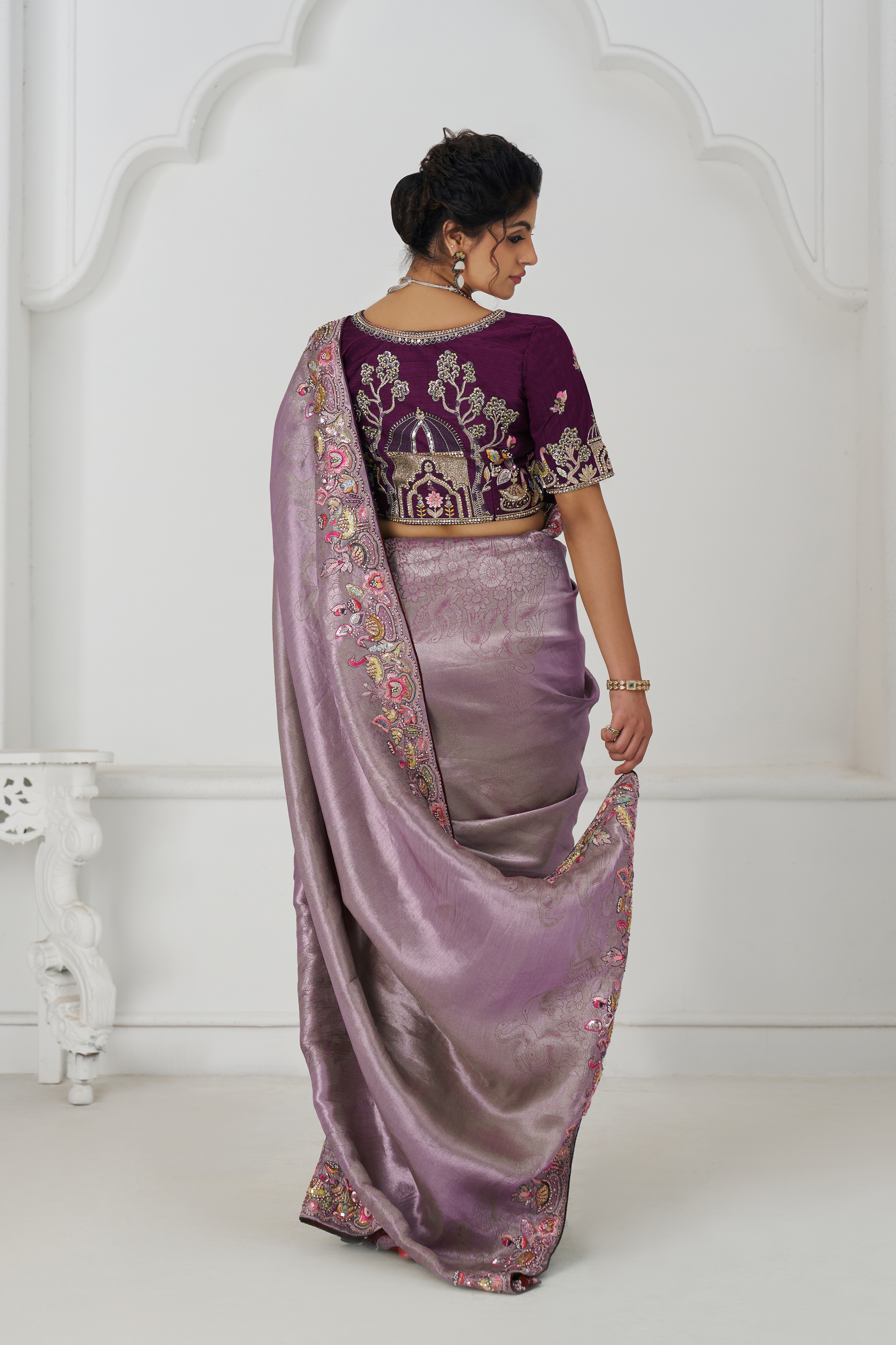 Kesar Fab Enchanté Mauve - Dola Viscose Silk Embroidered Saree - Image 3