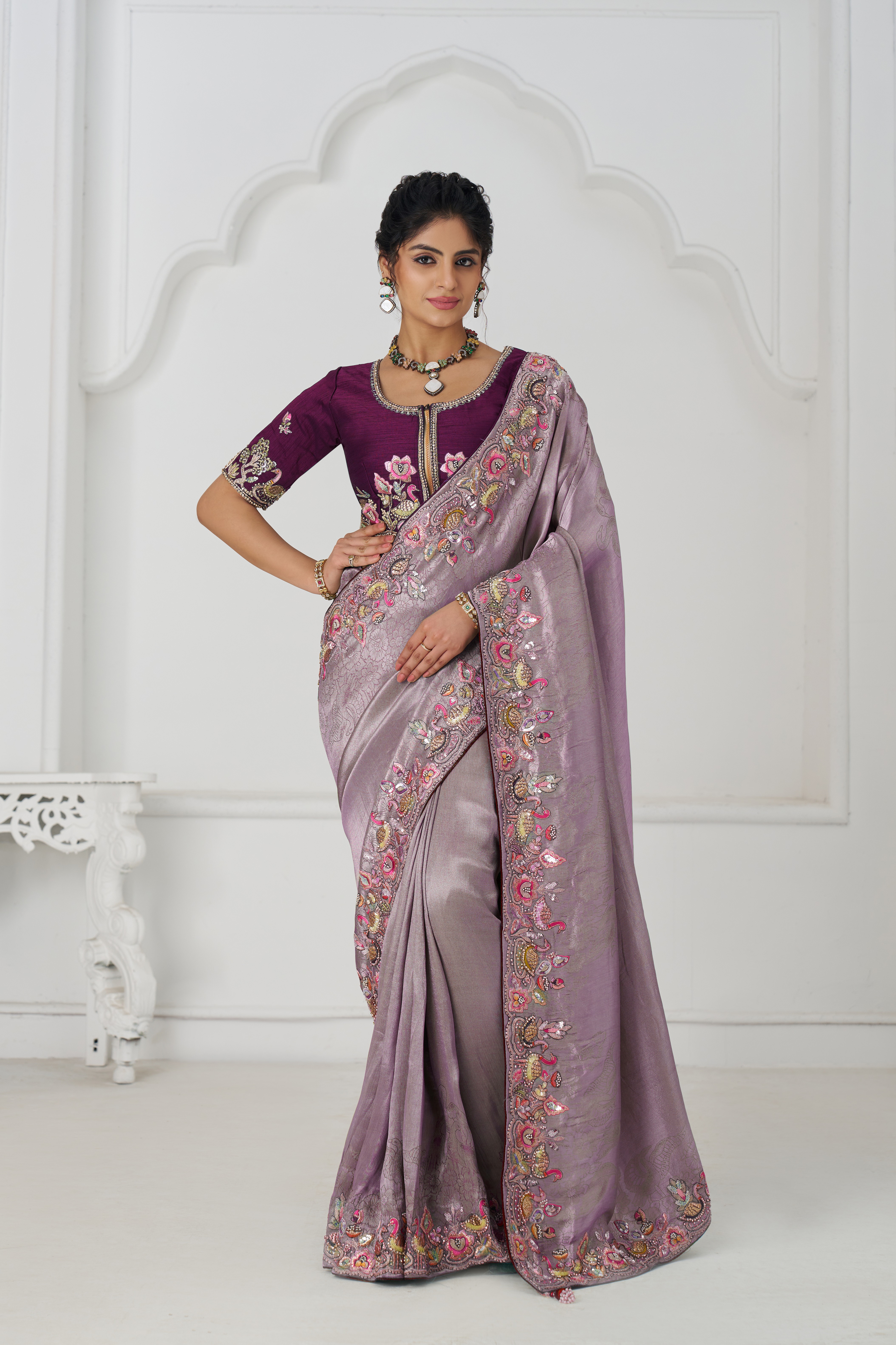 Kesar Fab Enchanté Mauve - Dola Viscose Silk Embroidered Saree - Image 5