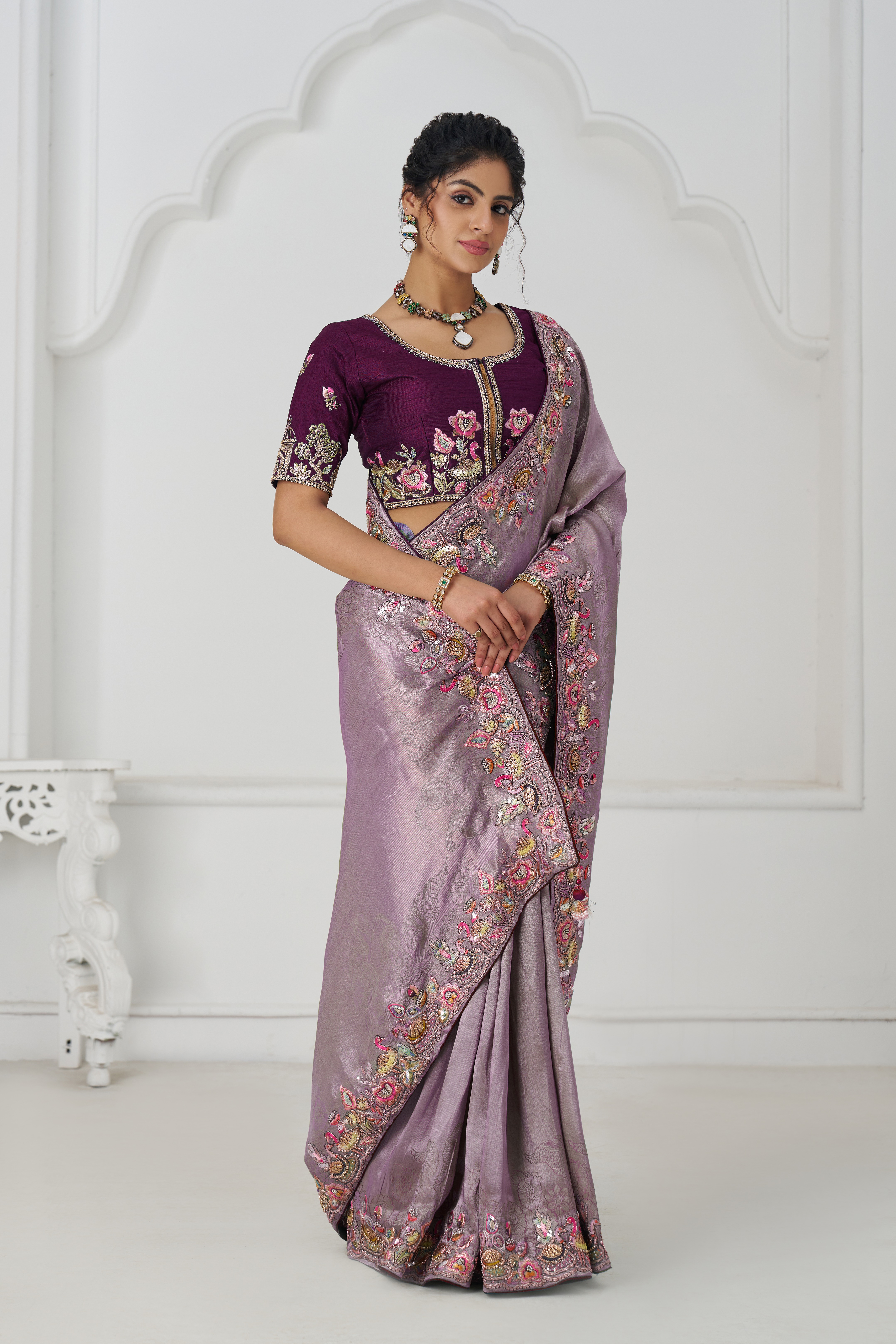 Kesar Fab Enchanté Mauve - Dola Viscose Silk Embroidered Saree - Image 6