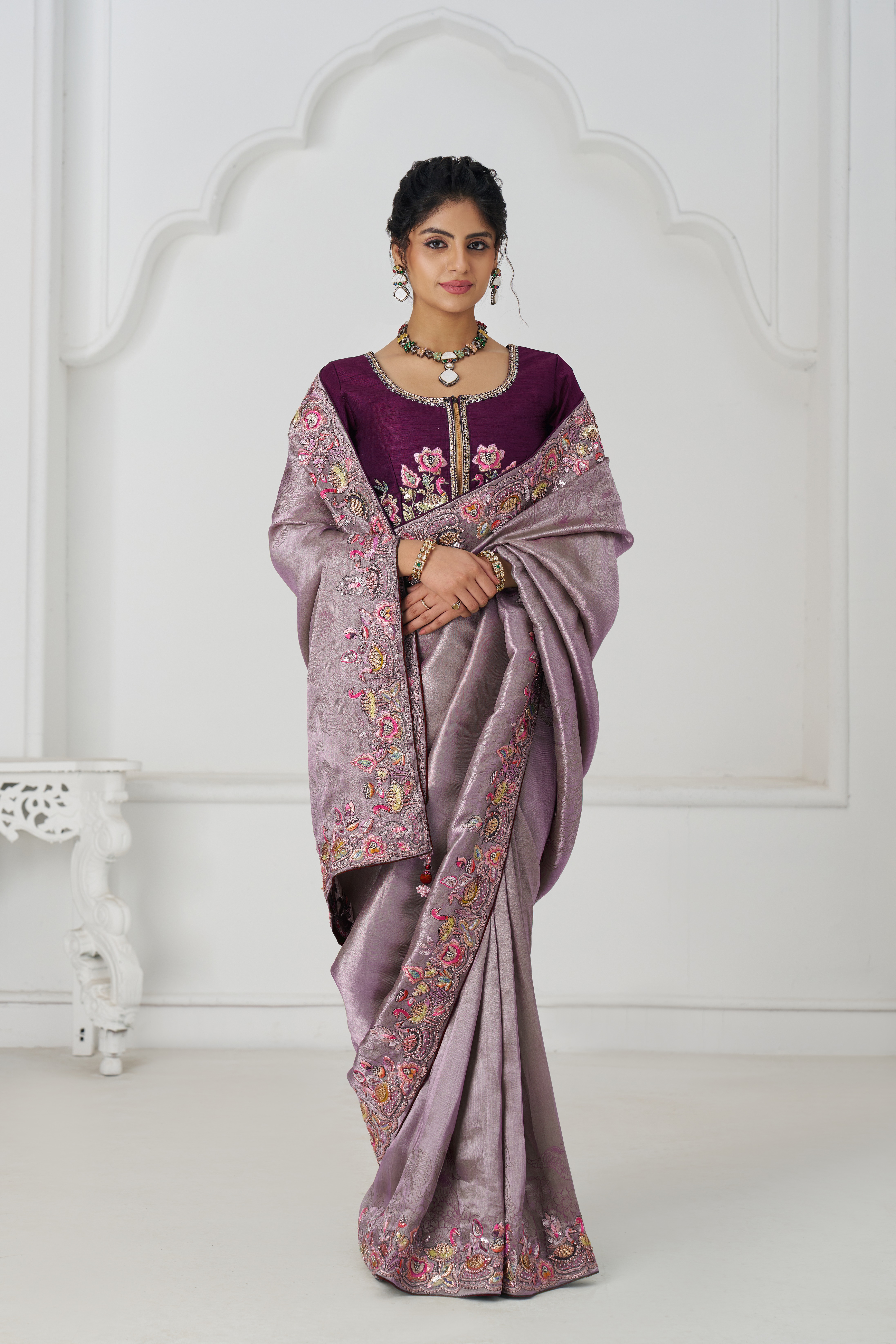 Kesar Fab Enchanté Mauve - Dola Viscose Silk Embroidered Saree - Image 7