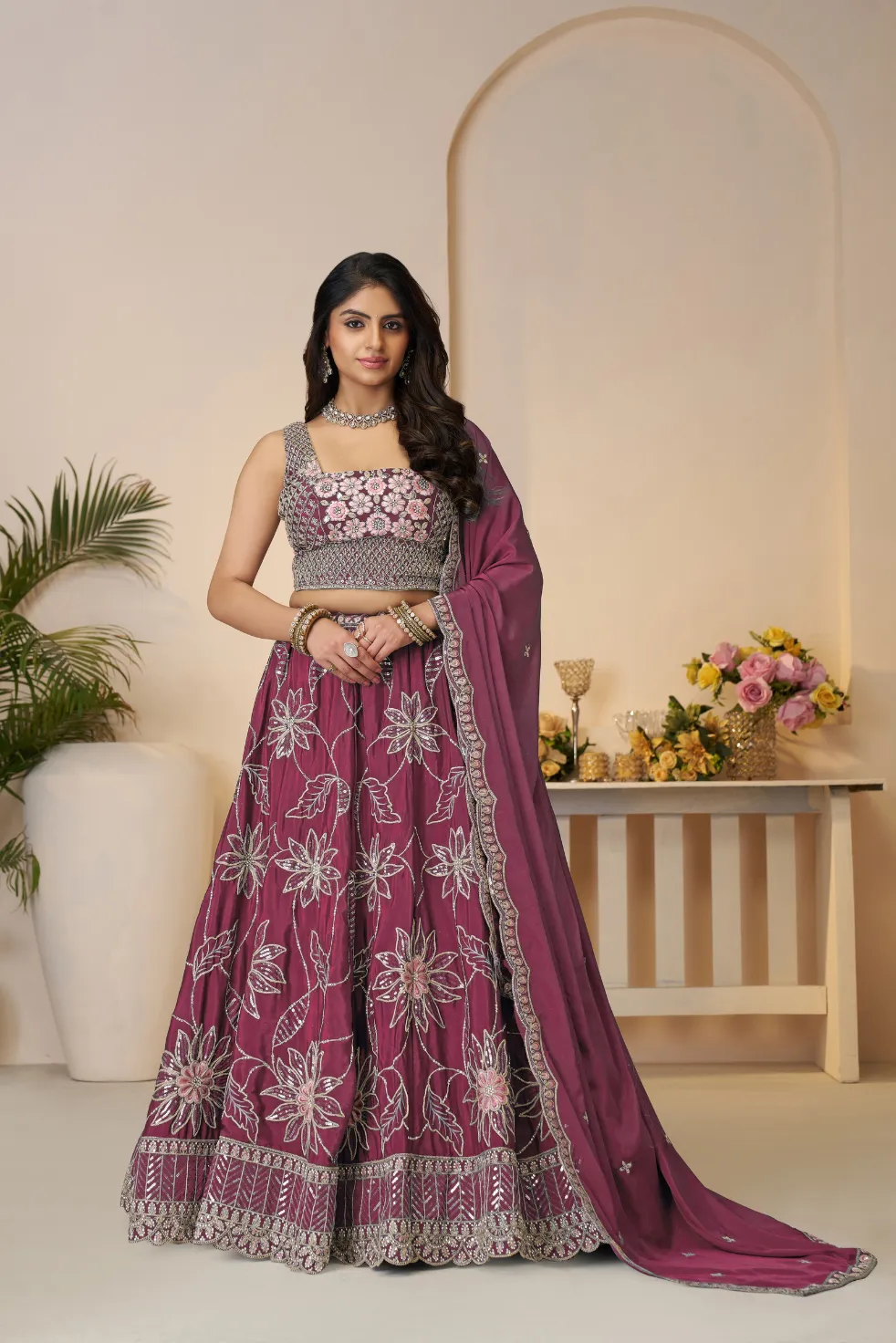 Kesar Fab Floral Fantasy Mahroon Lehenga Choli Kesar Fab Floral Fantasy Mahroon Lehenga Choli-Design No.-KF-28-Mahroon