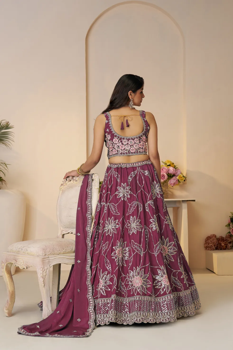 Kesar Fab Floral Fantasy Mahroon Lehenga Choli - Image 2