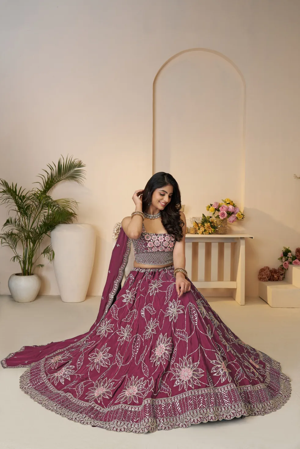 Kesar Fab Floral Fantasy Mahroon Lehenga Choli - Image 3