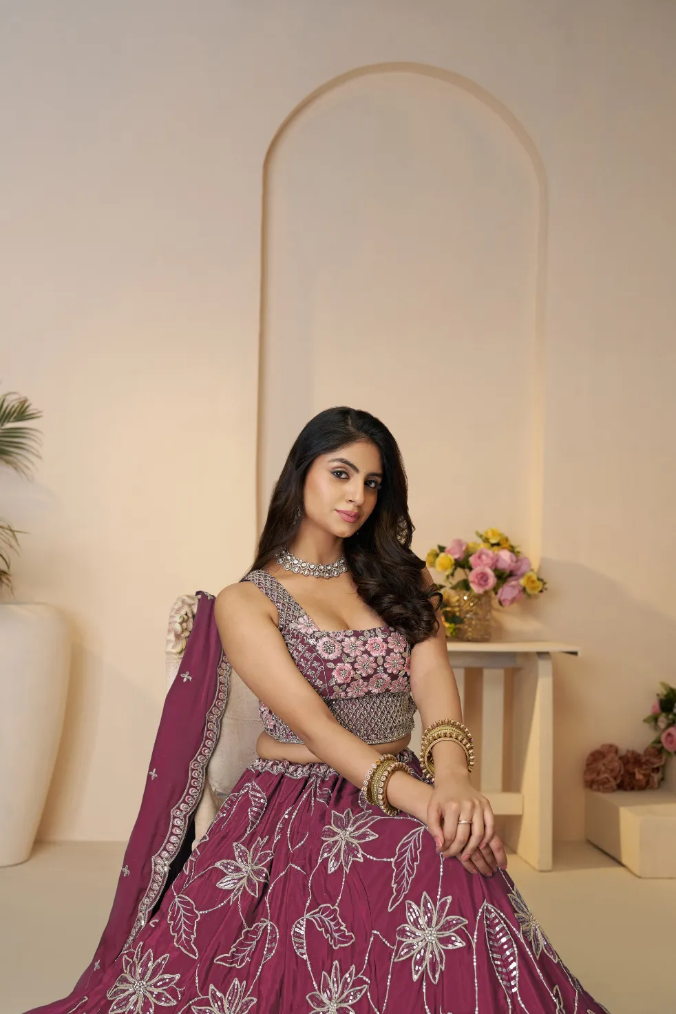 Kesar Fab Floral Fantasy Mahroon Lehenga Choli - Image 4