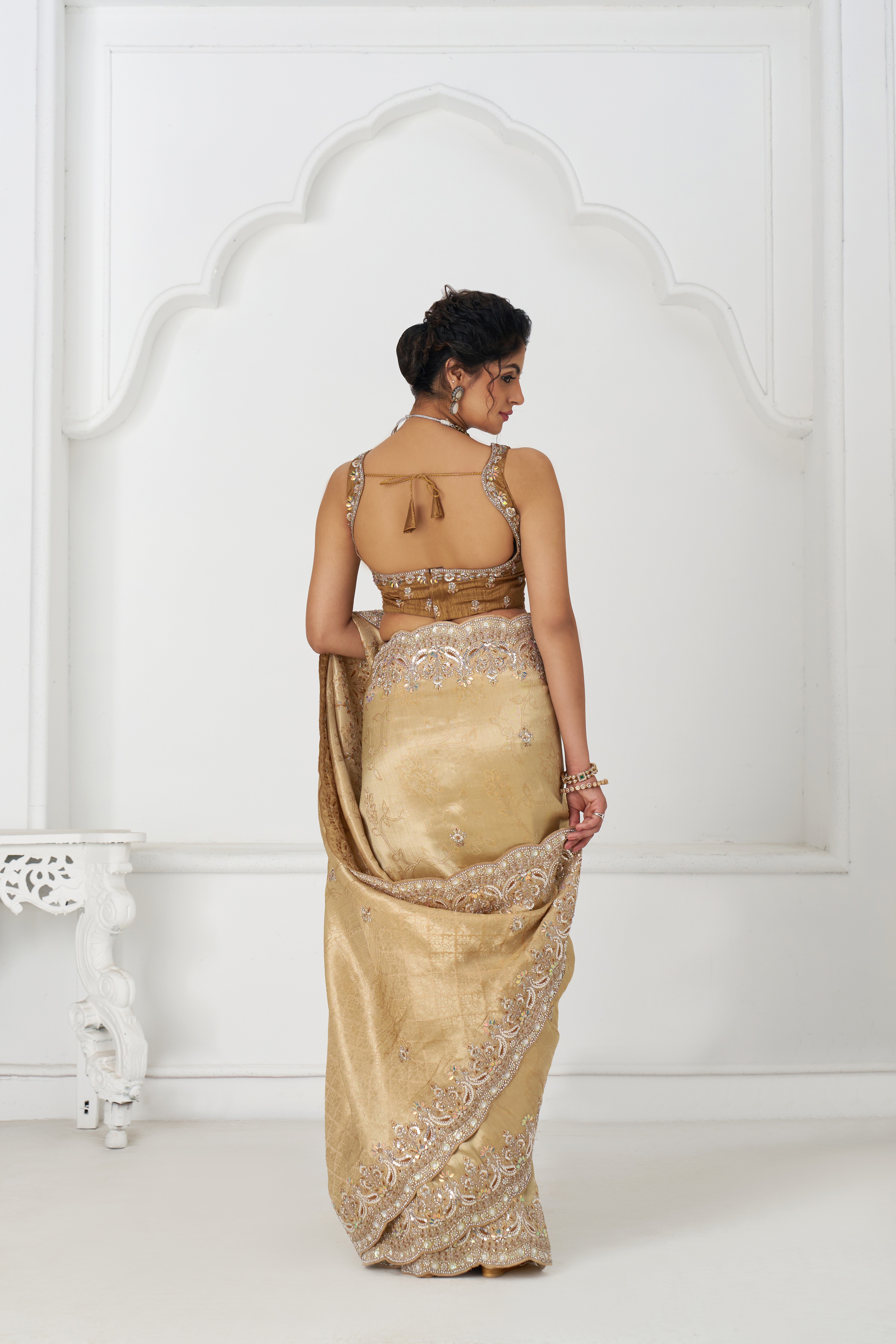 Kesar Fab Golden Elegance Dola Silk Saree with Sequins & Bead Embroidery - Image 3