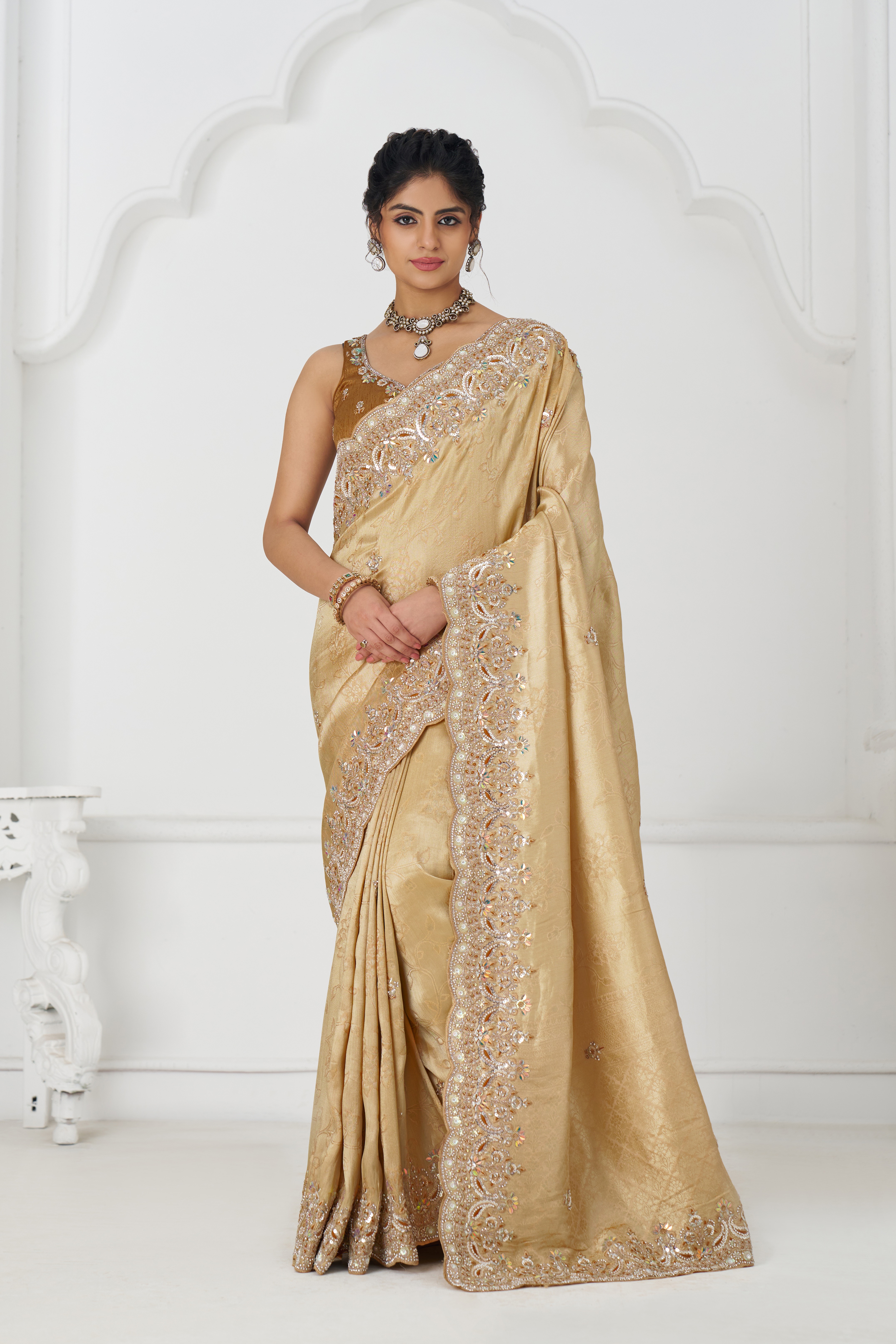 Kesar Fab Golden Elegance Dola Silk Saree with Sequins & Bead Embroidery - Image 5