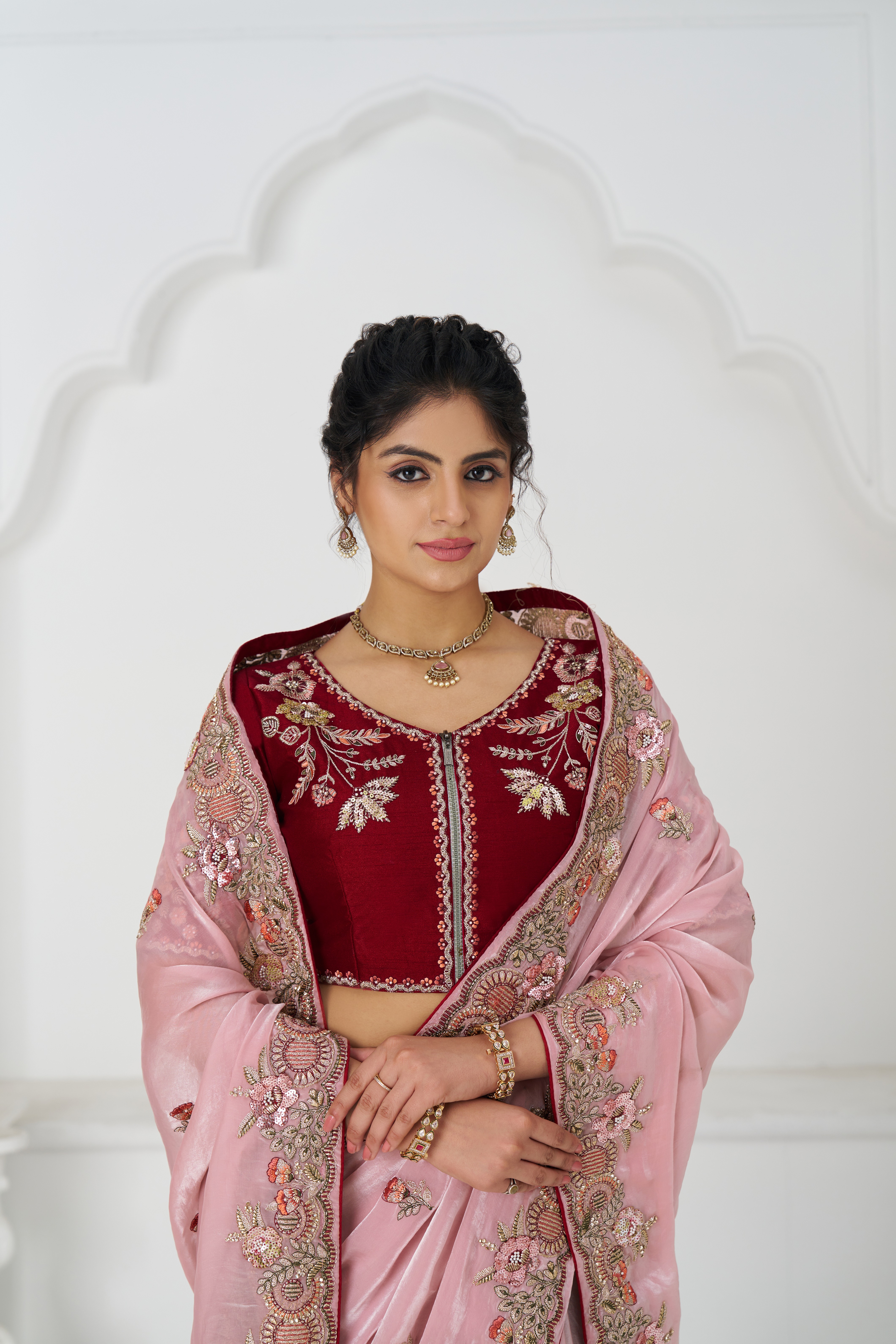 Kesar Fab GraceAura Pink Fendi Silk Saree Kesar Fab GraceAura Pink Fendi Silk Saree-Design No.-KF-113-PINK