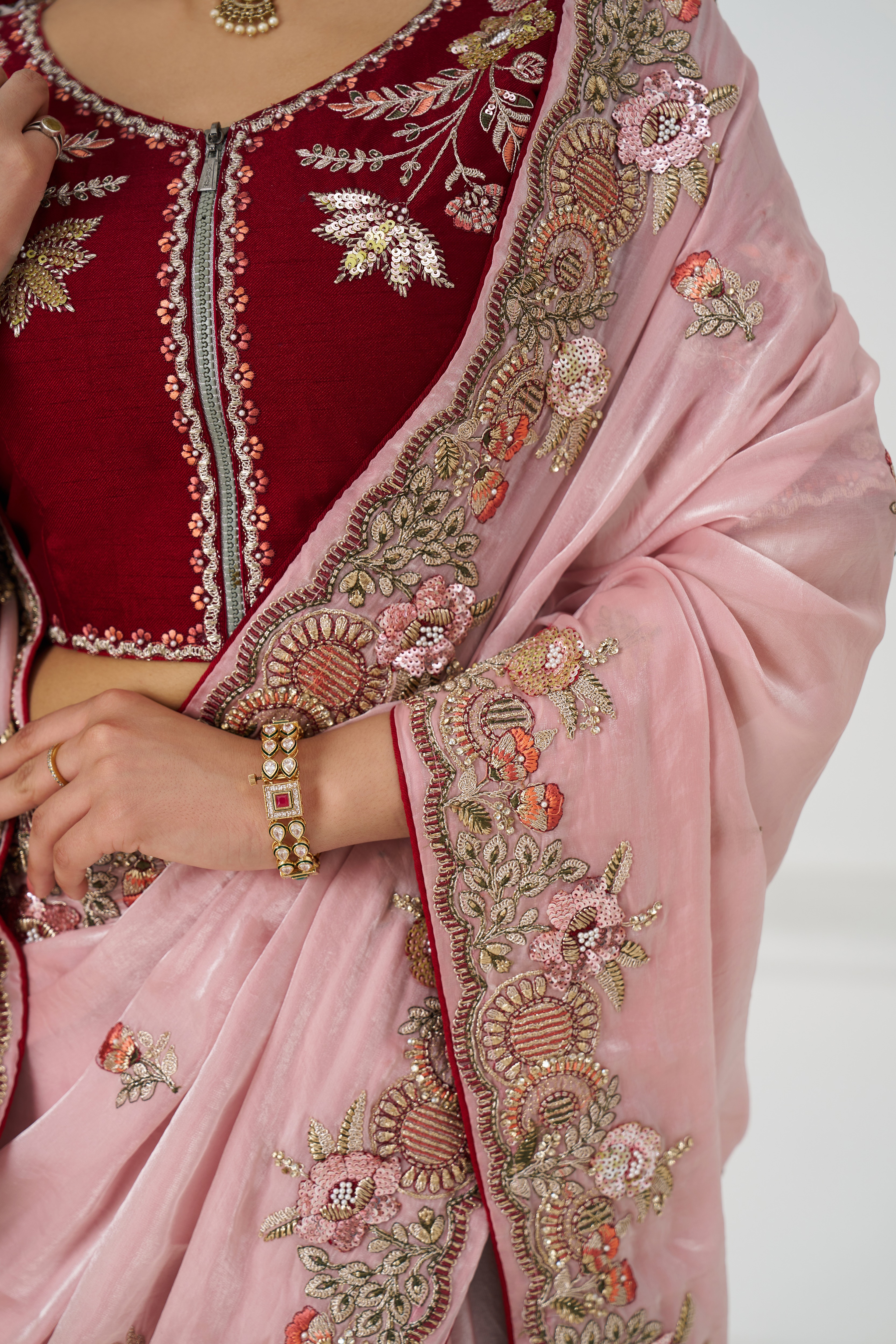 Kesar Fab GraceAura Pink Fendi Silk Saree - Image 2