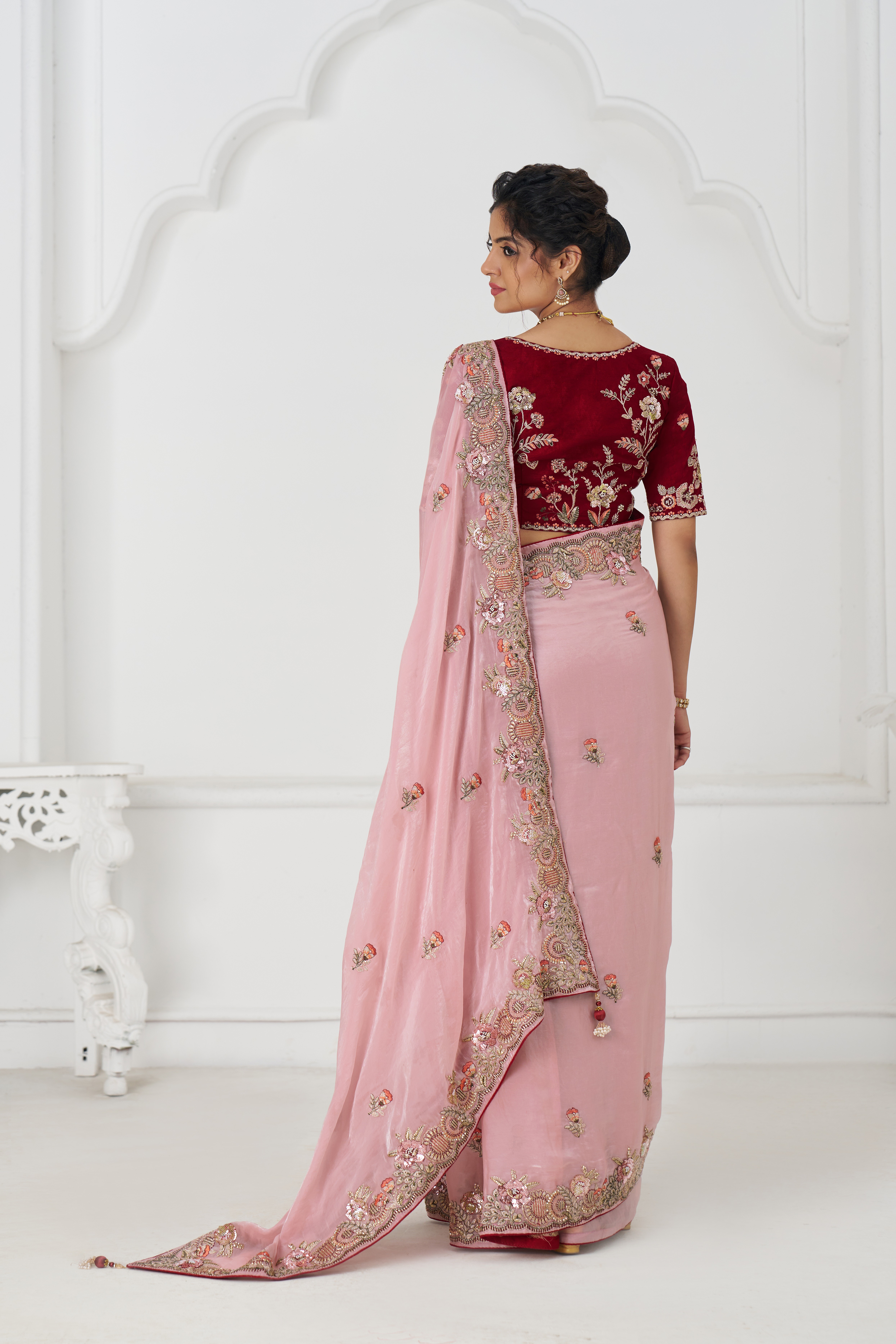Kesar Fab GraceAura Pink Fendi Silk Saree - Image 3