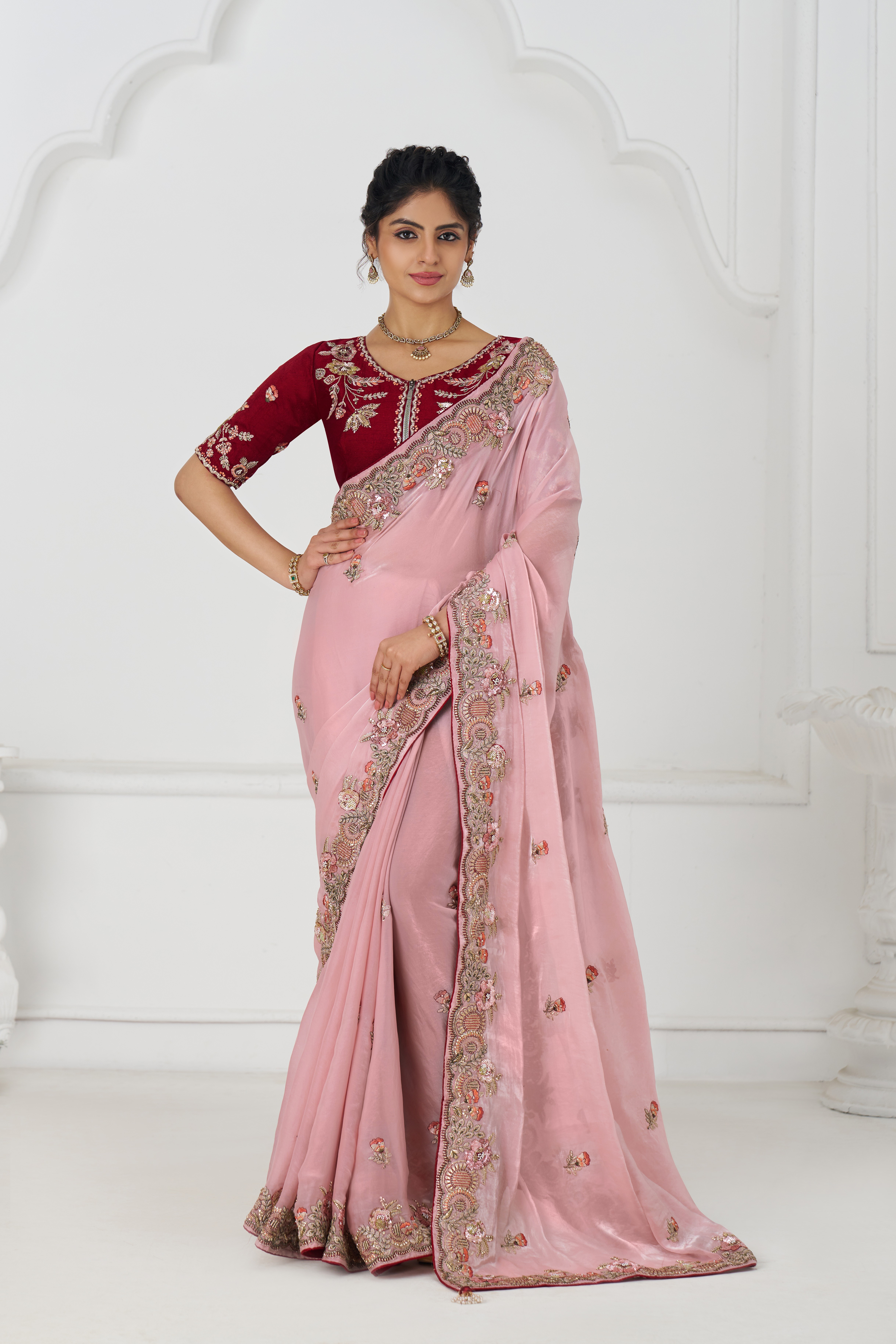 Kesar Fab GraceAura Pink Fendi Silk Saree - Image 4