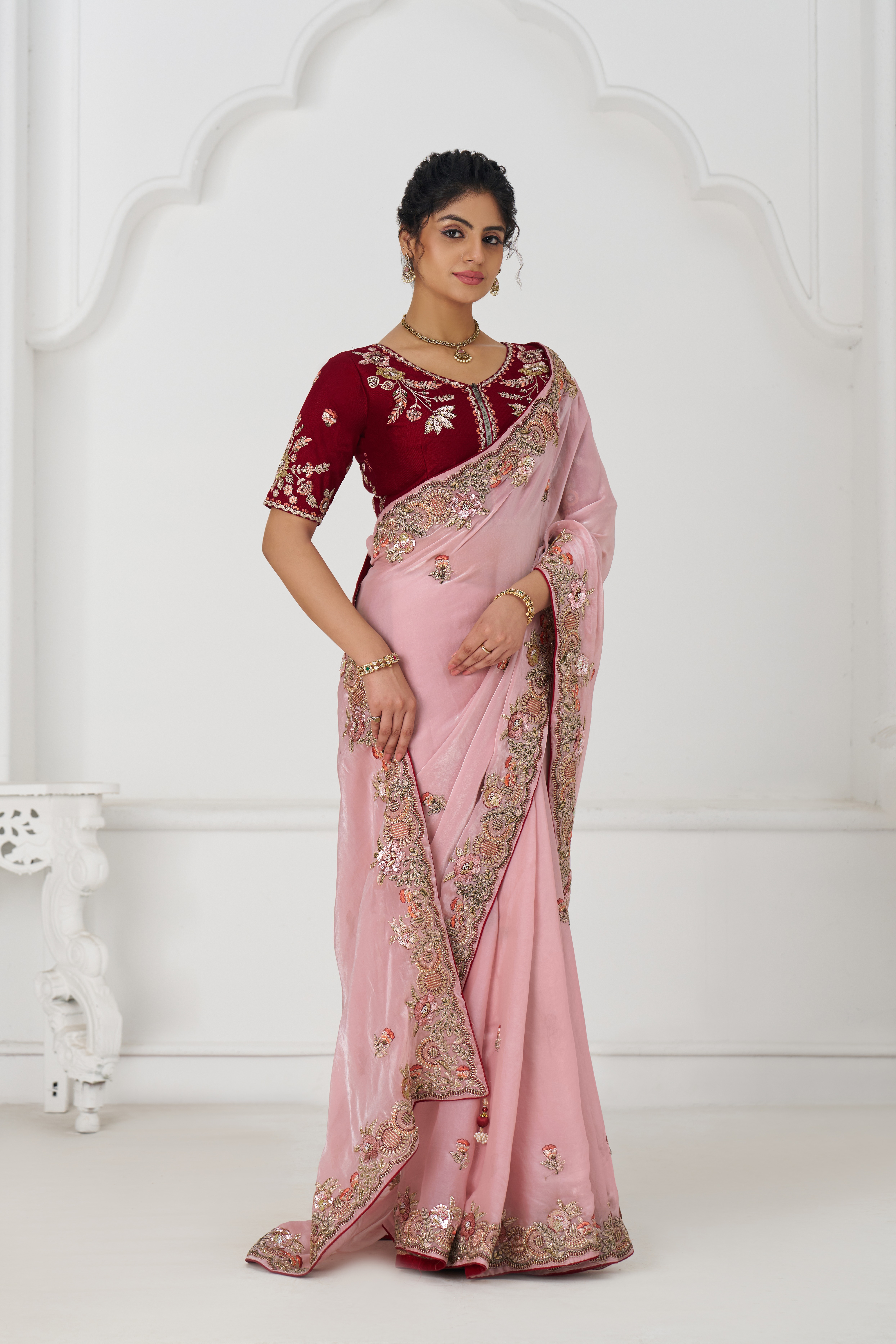 Kesar Fab GraceAura Pink Fendi Silk Saree - Image 5