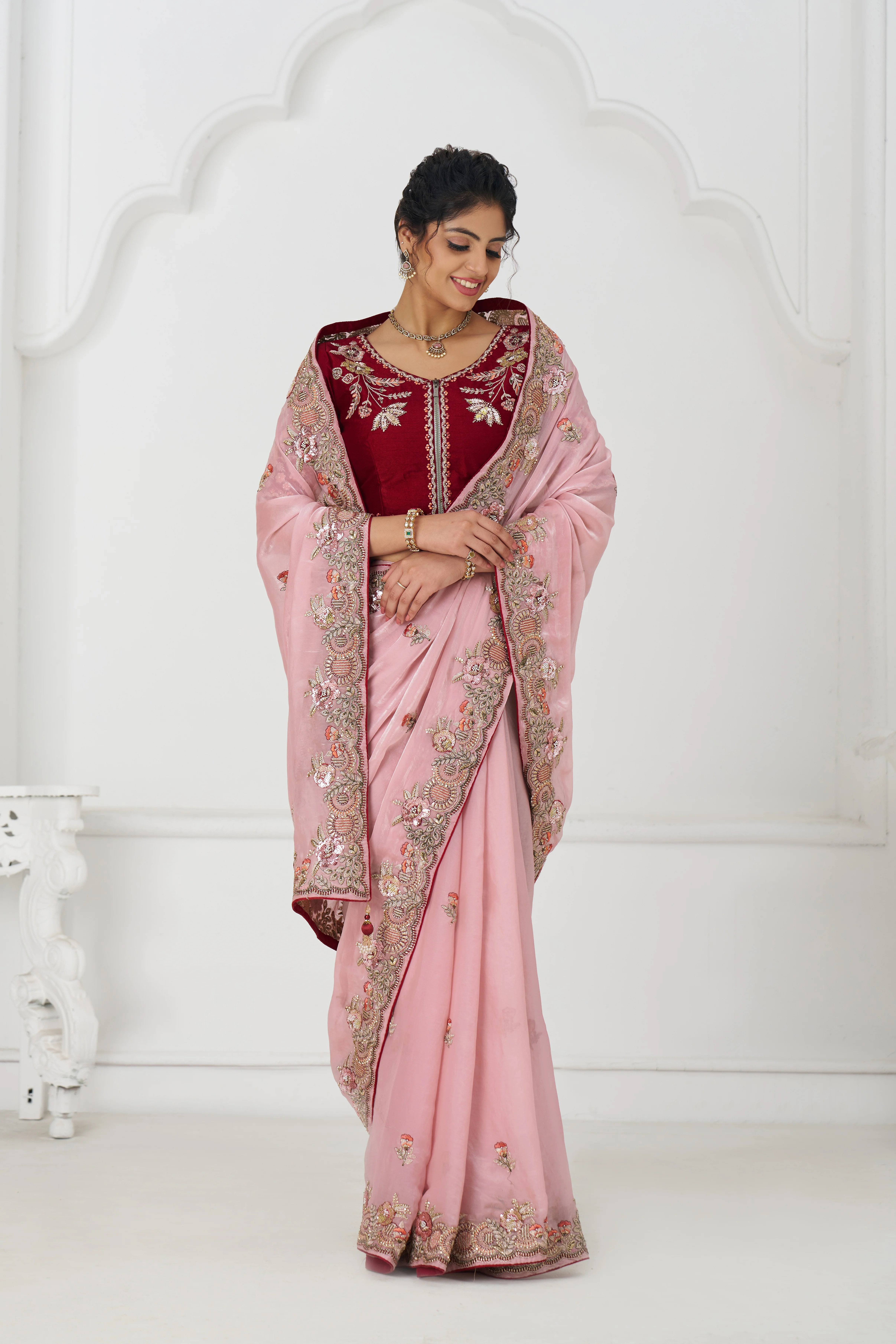 Kesar Fab GraceAura Pink Fendi Silk Saree - Image 6