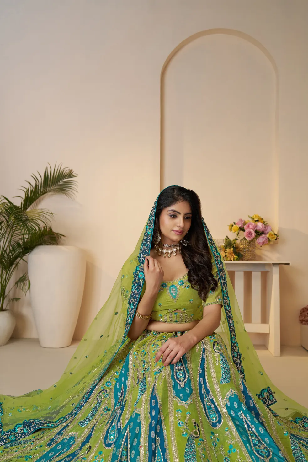 Kesar Fab Majestic Peacock Yellow Lehenga Choli - Image 3