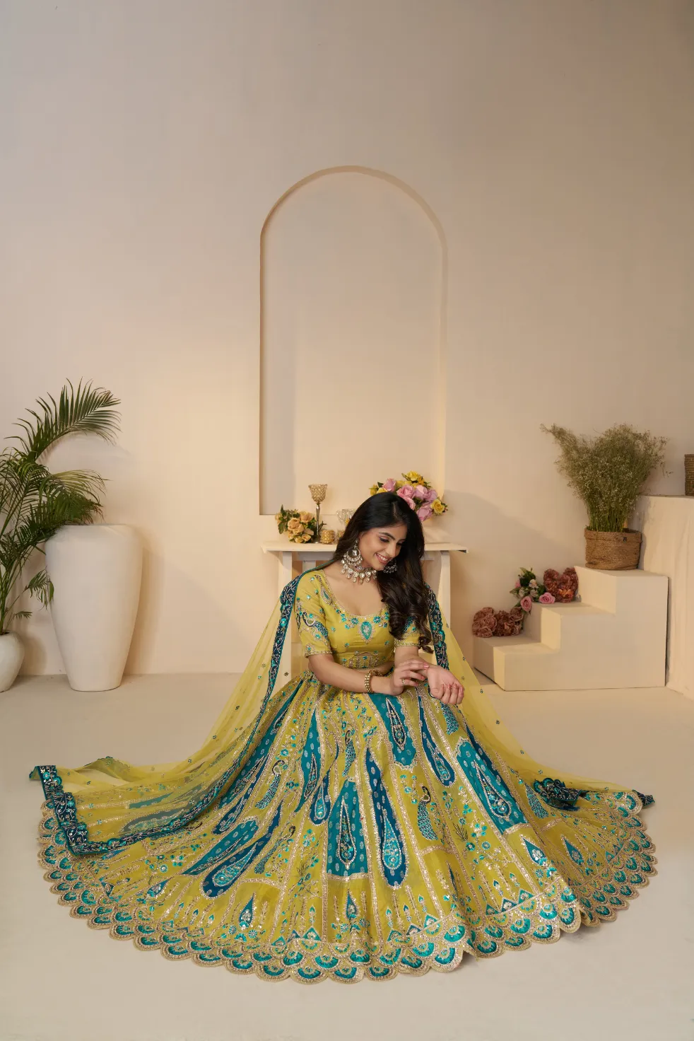 Kesar Fab Majestic Peacock Yellow Lehenga Choli - Image 4