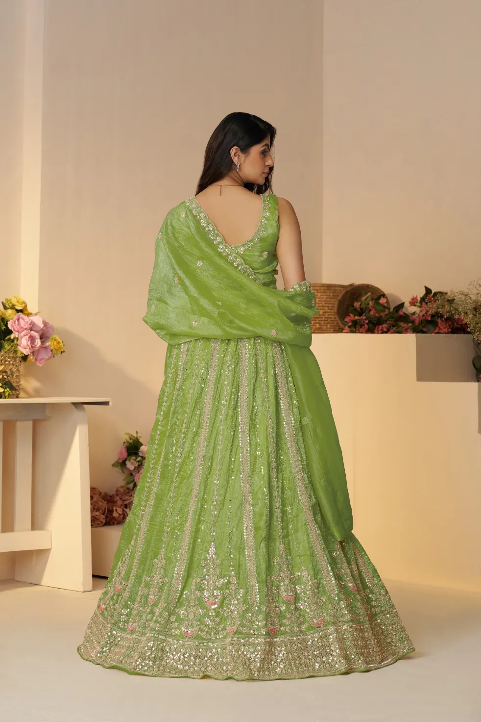 Kesar Fab Radiant Mehendi Sparkle Green Lehenga Choli - Image 3