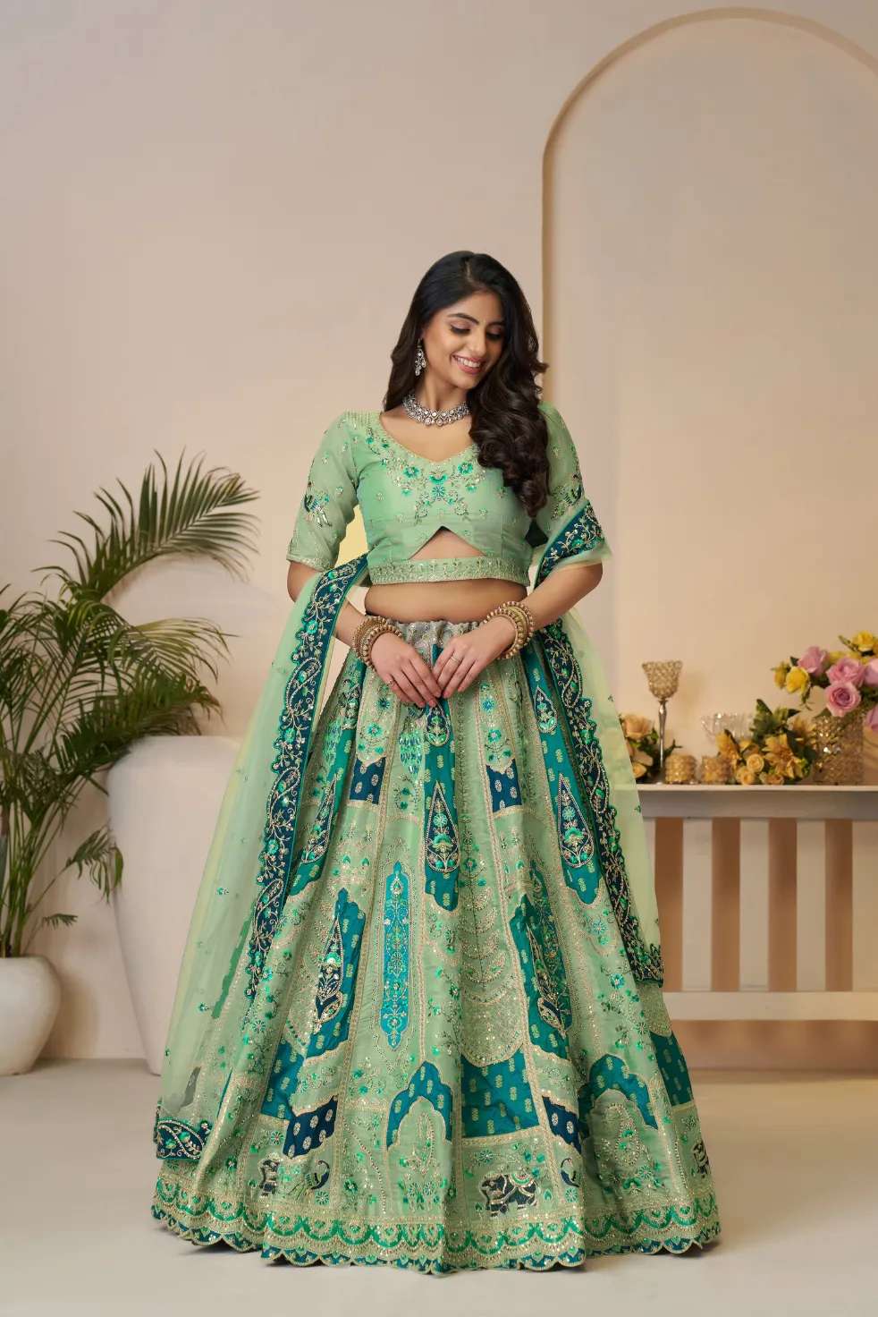 Kesar Fab Rajsi Haathi Green Elegance Lehenga Kesar Fab Rajsi Haathi Green Elegance Lehenga-Design No.-KF-492-Green