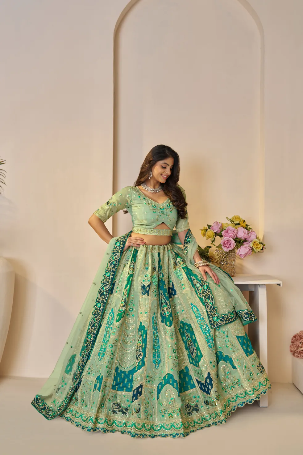 Kesar Fab Rajsi Haathi Green Elegance Lehenga - Image 4