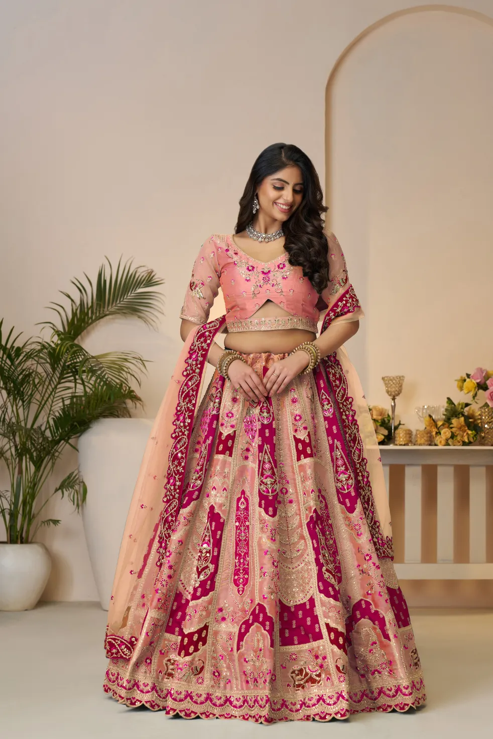 Kesar Fab Rajsi Haathi Orange Banarasi Lehenga Choli Kesar Fab Rajsi Haathi Orange Banarasi Lehenga Choli-Design No.-KF-492-Orange