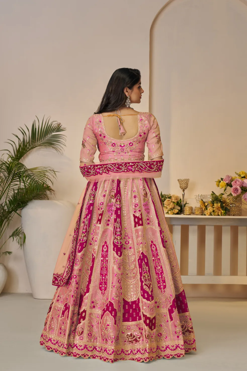 Kesar Fab Rajsi Haathi Orange Banarasi Lehenga Choli - Image 2