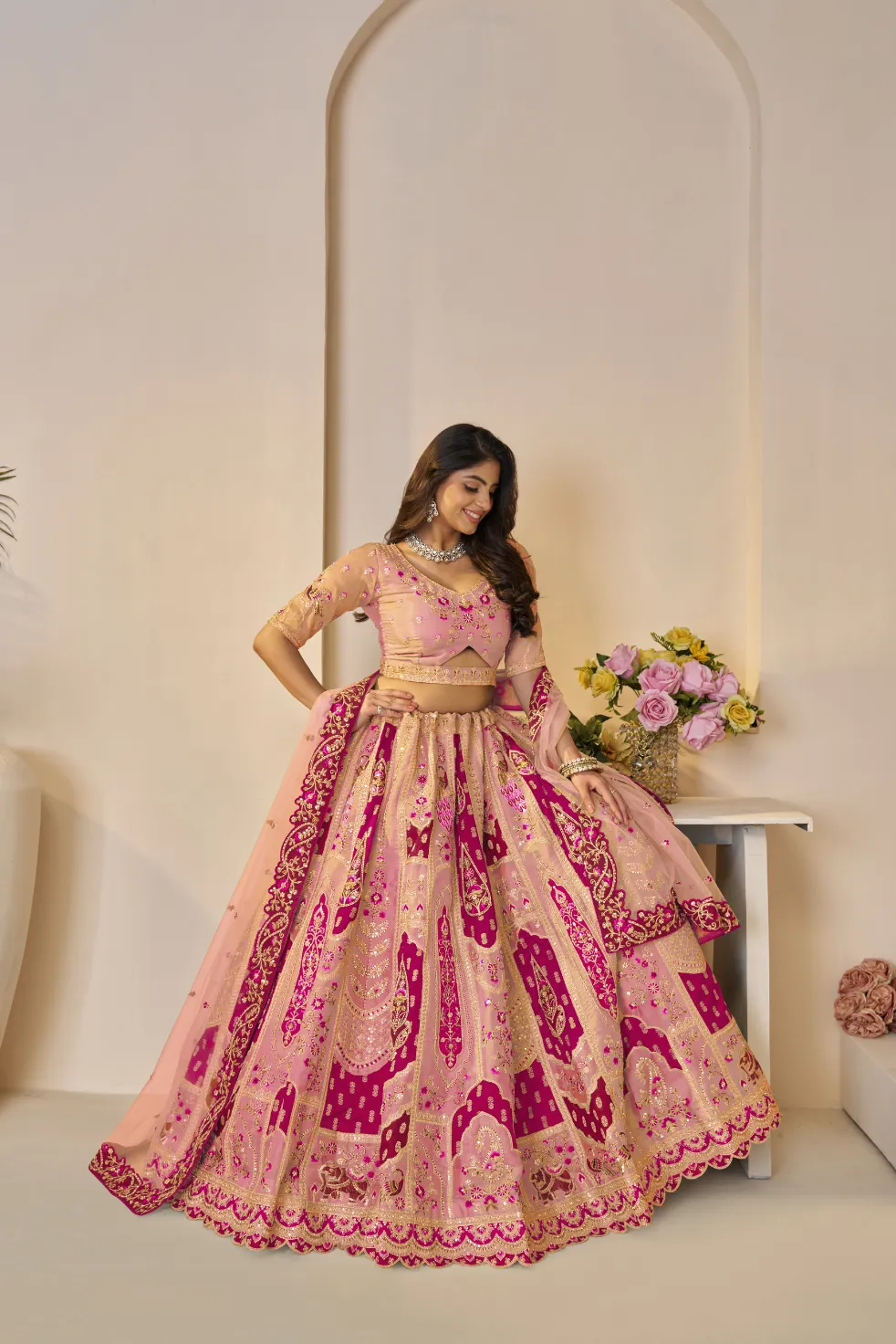 Kesar Fab Rajsi Haathi Orange Banarasi Lehenga Choli - Image 3