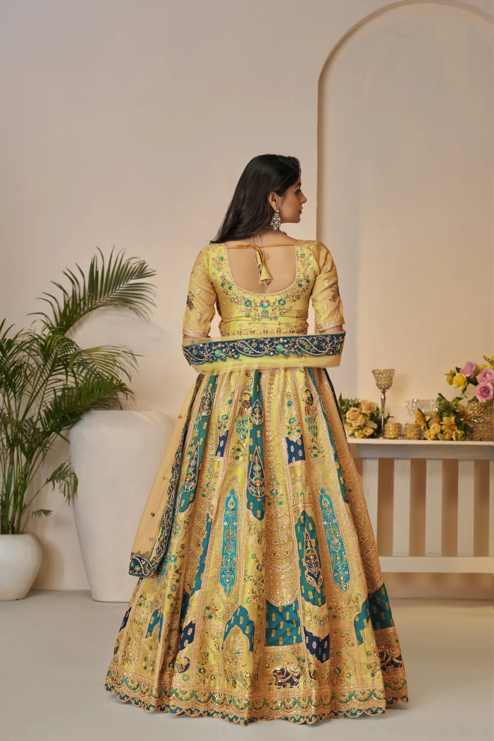 Kesar Fab Rajsi Haathi Yellow Banarsi Lehenga Choli - Image 2