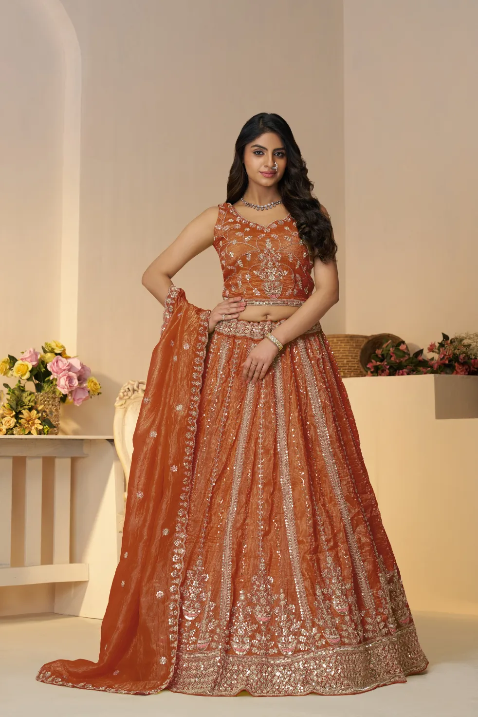 Kesar Fab RegalRust Rustic Orange Bridal Lehenga Choli Kesar Fab RegalRust Rustic Orange Bridal Lehenga Choli-Design No.-KF-44-Orange