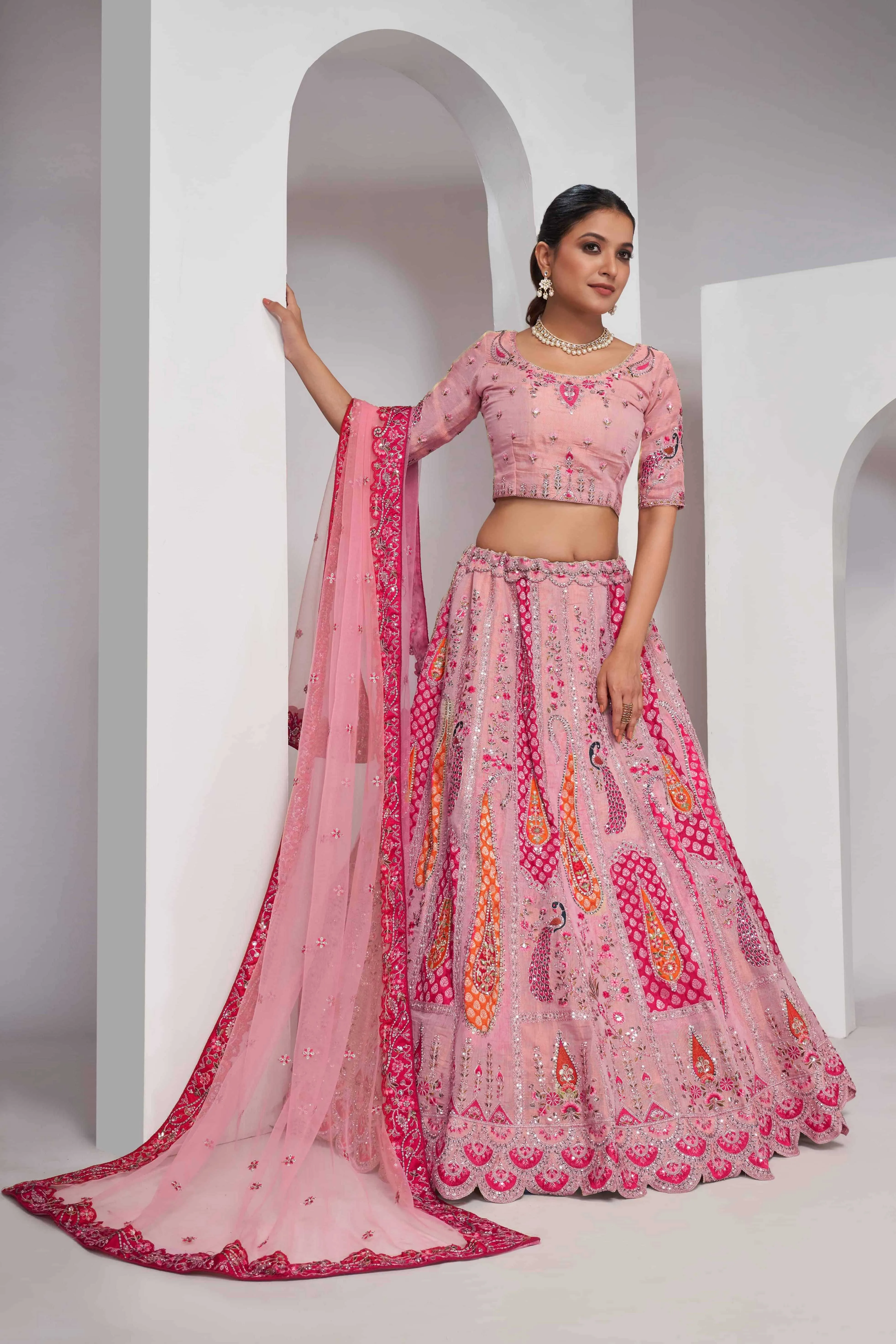 Kesar Fab Royal Flamingo Banarasi Lehenga Kesar Fab Royal Flamingo Banarasi Lehenga-Design No.-KF-484-Pink