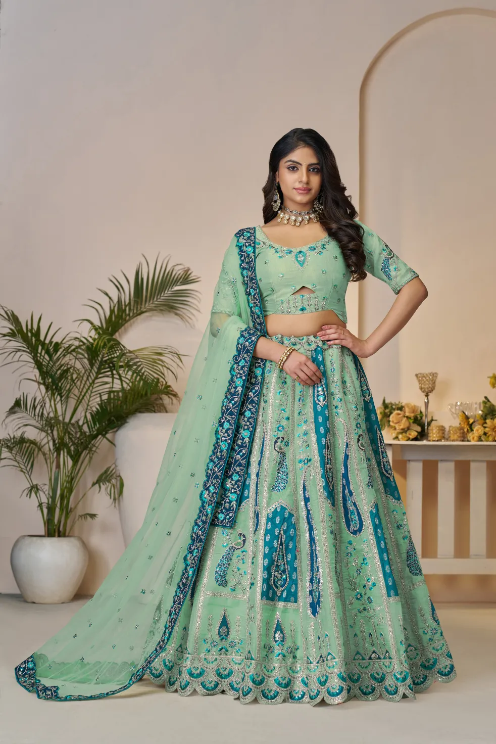 Kesar Fab Royal Grandeur Sky Blue Bridal Lehenga Kesar Fab Royal Grandeur Sky Blue Bridal Lehenga-Design No.-KF-484-Sky-Blue
