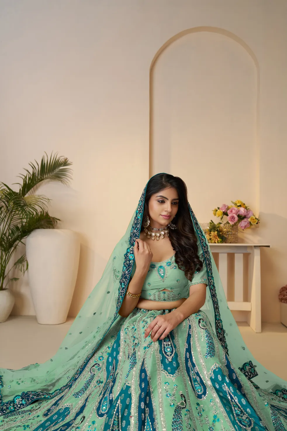 Kesar Fab Royal Grandeur Sky Blue Bridal Lehenga - Image 3
