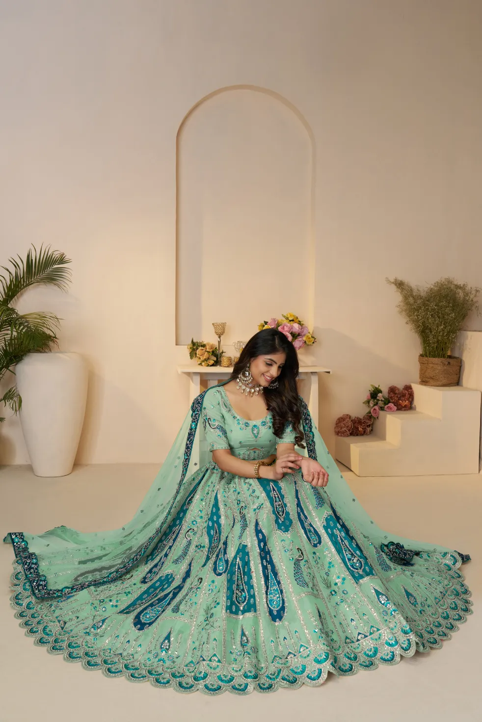 Kesar Fab Royal Grandeur Sky Blue Bridal Lehenga - Image 4