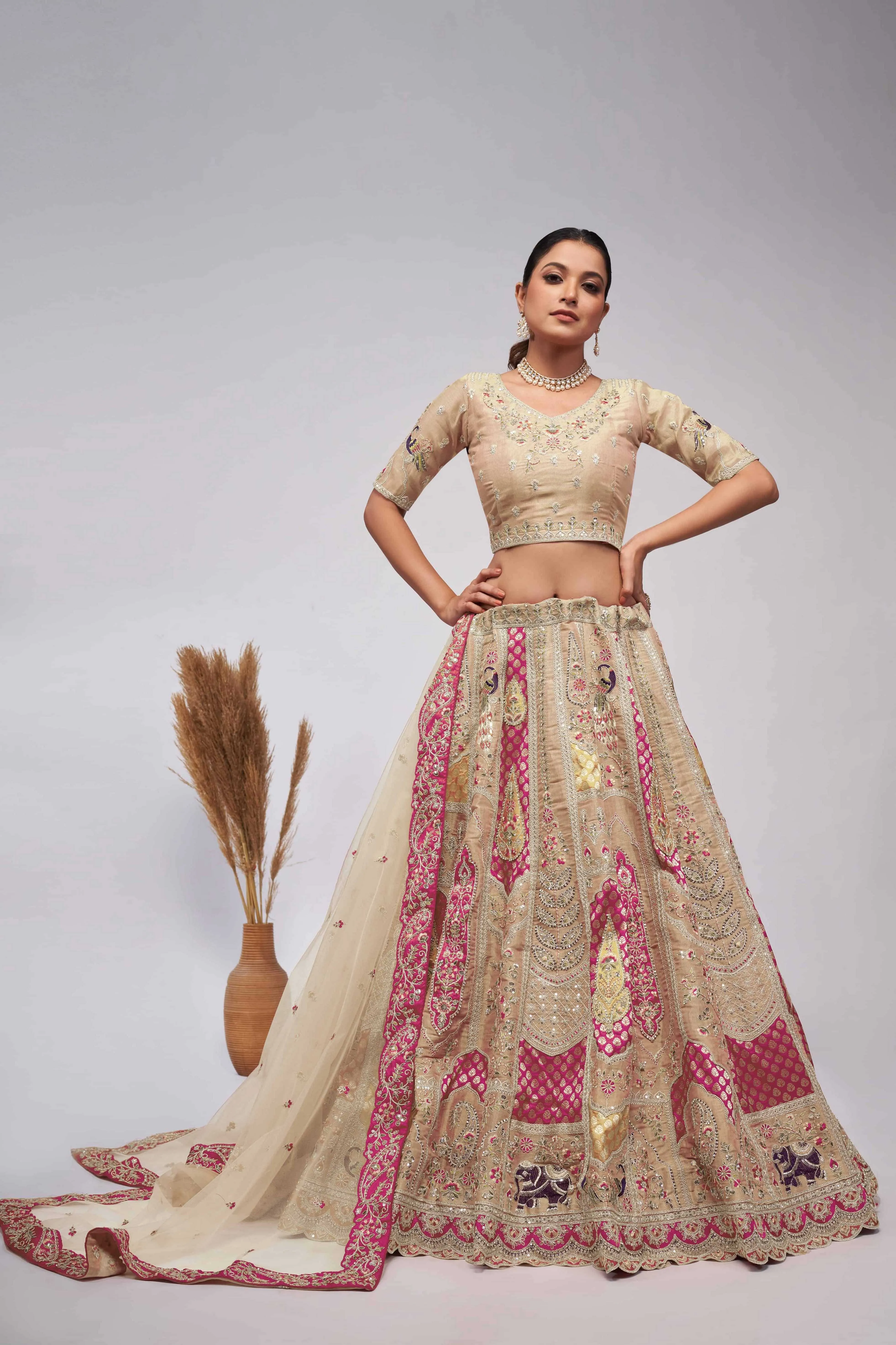 Kesar Fab Royal Ivory Peacock Lehenga Choli Kesar Fab Royal Ivory Peacock Lehenga Choli-Design No.-KF-484-Ivory